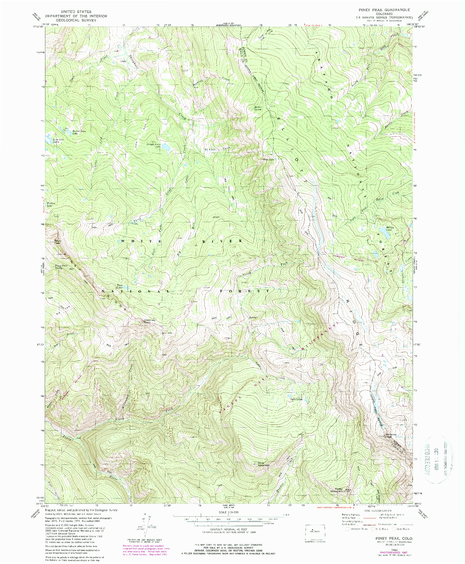 USGS 1:24000-SCALE QUADRANGLE FOR PINEY PEAK, CO 1980