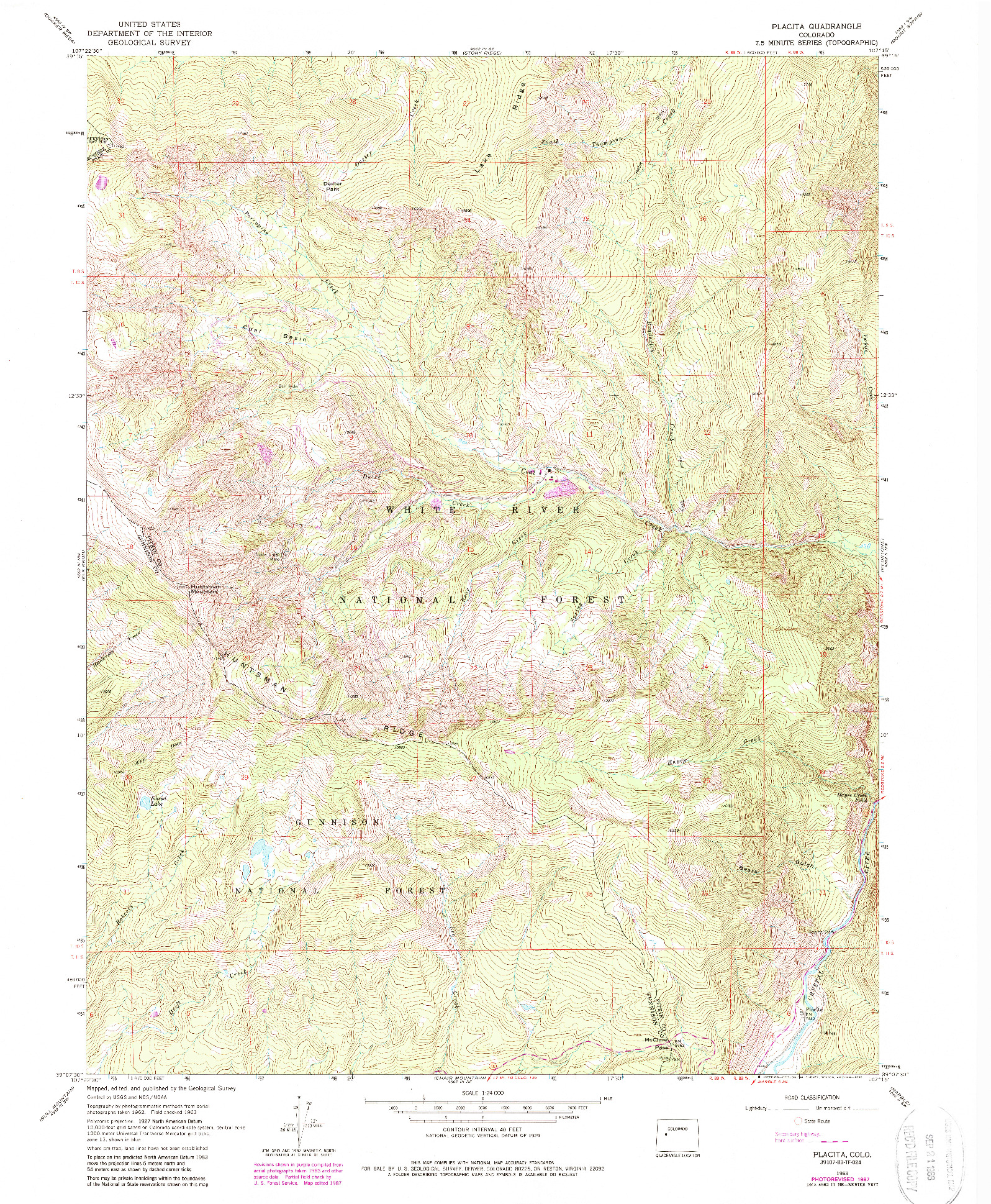 USGS 1:24000-SCALE QUADRANGLE FOR PLACITA, CO 1963