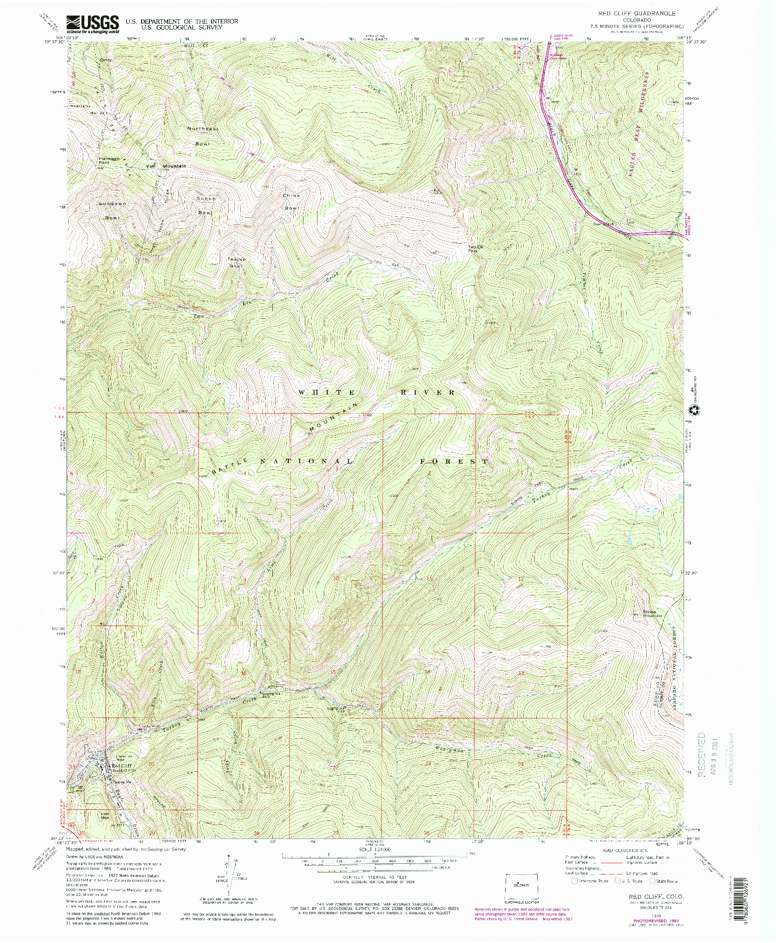 USGS 1:24000-SCALE QUADRANGLE FOR RED CLIFF, CO 1970