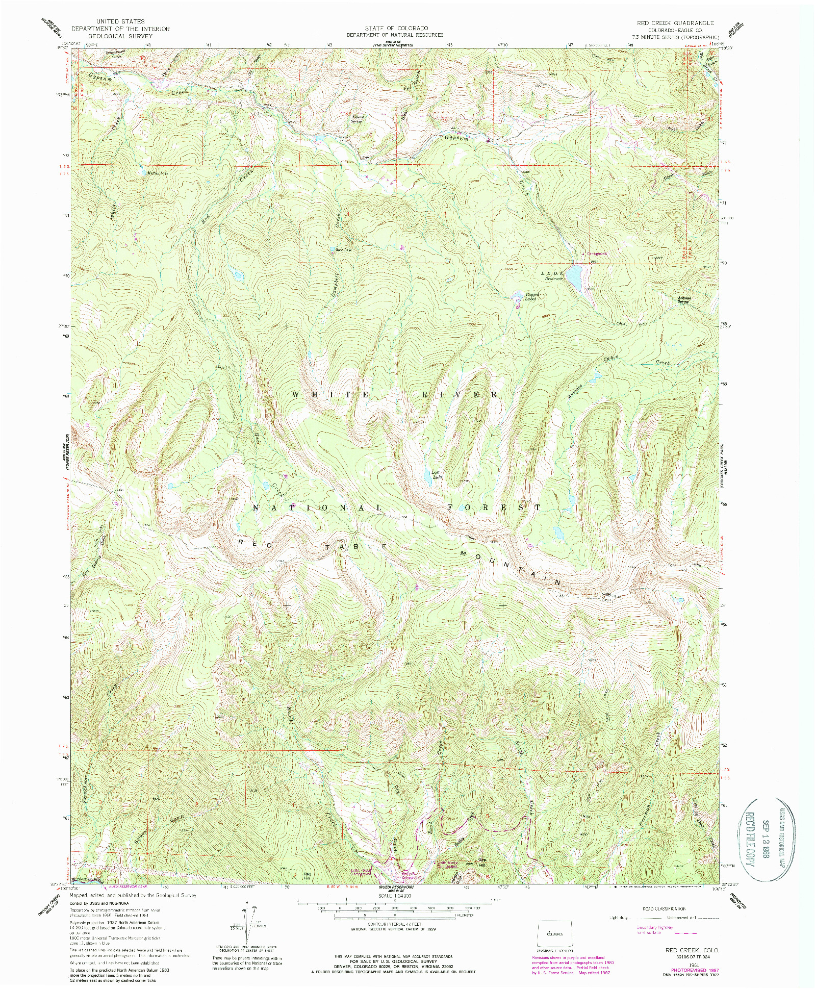 USGS 1:24000-SCALE QUADRANGLE FOR RED CREEK, CO 1961