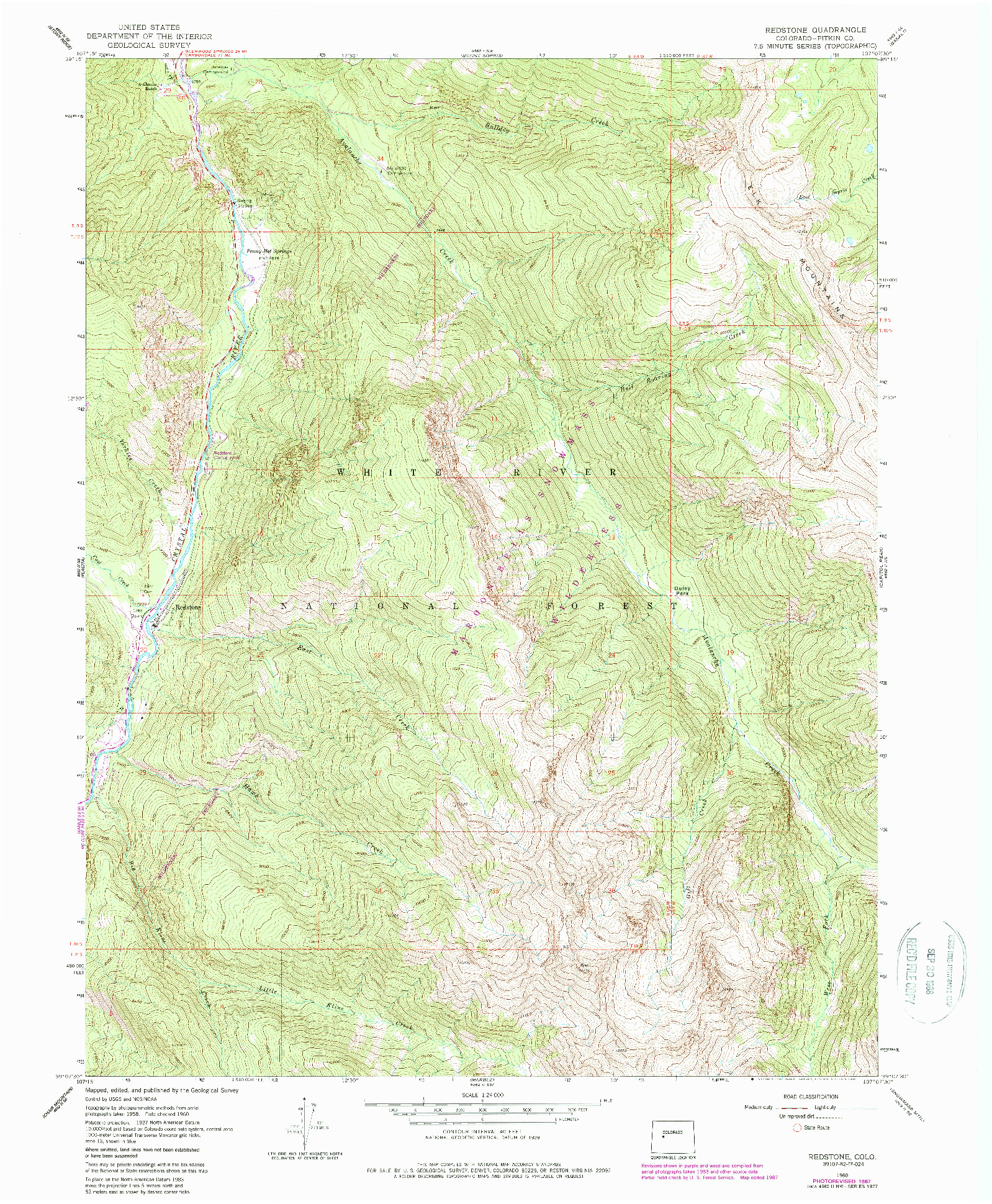 USGS 1:24000-SCALE QUADRANGLE FOR REDSTONE, CO 1960