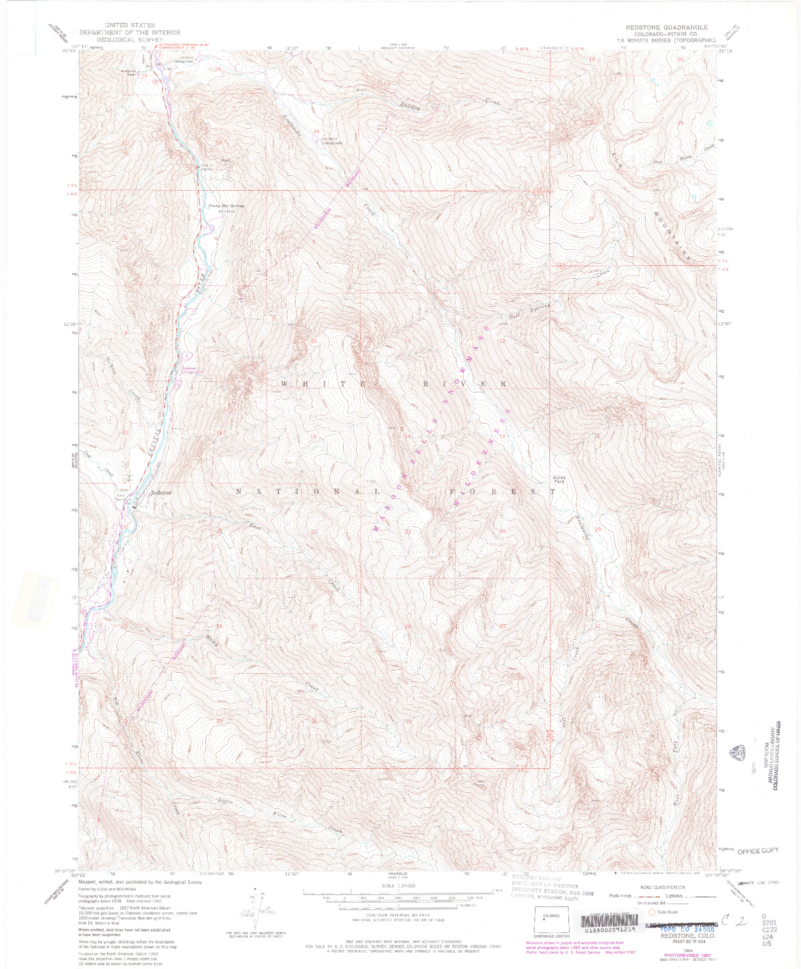 USGS 1:24000-SCALE QUADRANGLE FOR REDSTONE, CO 1960