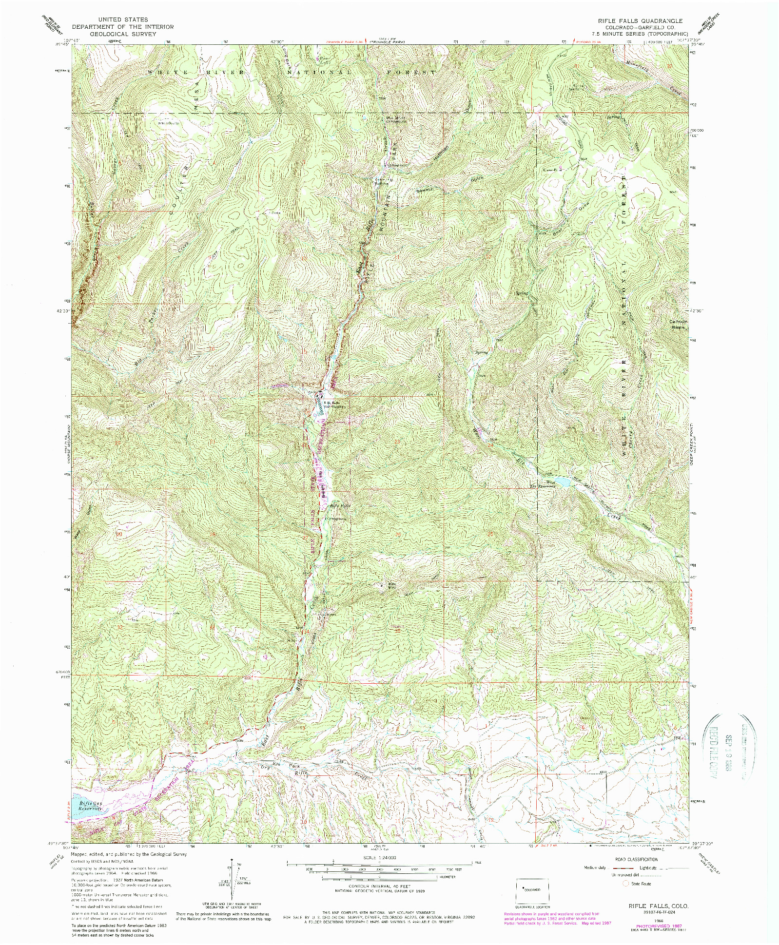 USGS 1:24000-SCALE QUADRANGLE FOR RIFLE FALLS, CO 1966