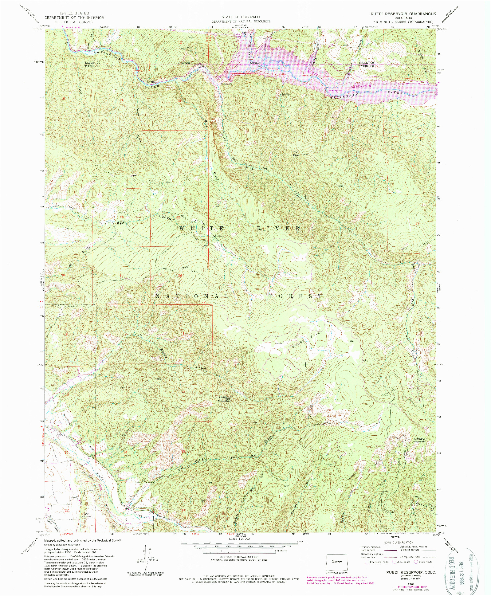 USGS 1:24000-SCALE QUADRANGLE FOR RUEDI RESERVOIR, CO 1961