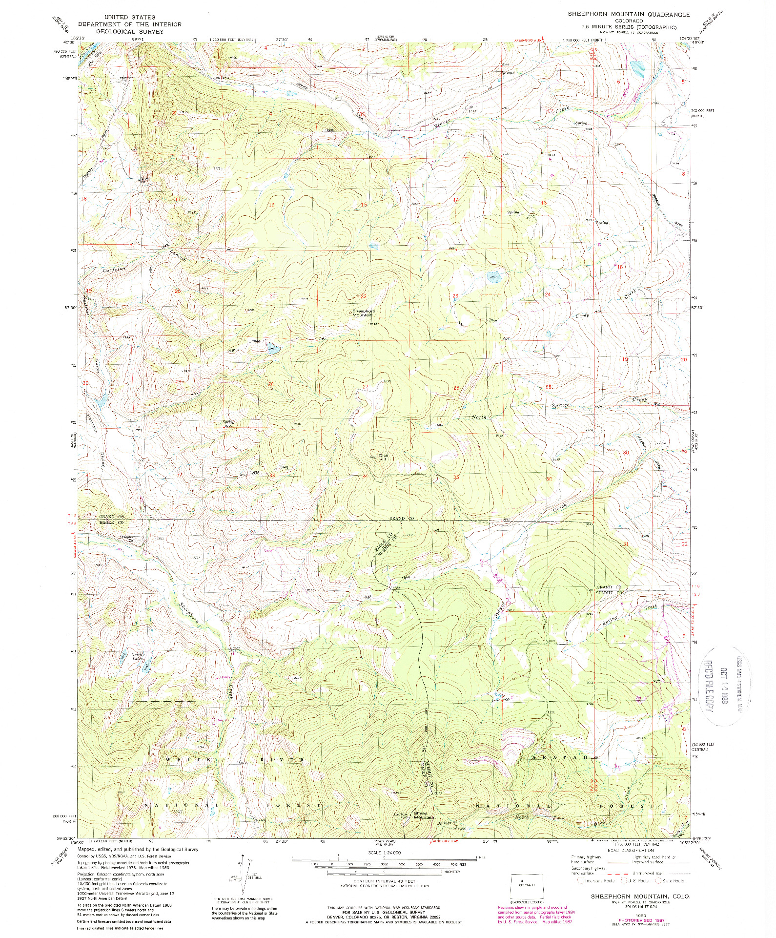 USGS 1:24000-SCALE QUADRANGLE FOR SHEEPHORN MOUNTAIN, CO 1980