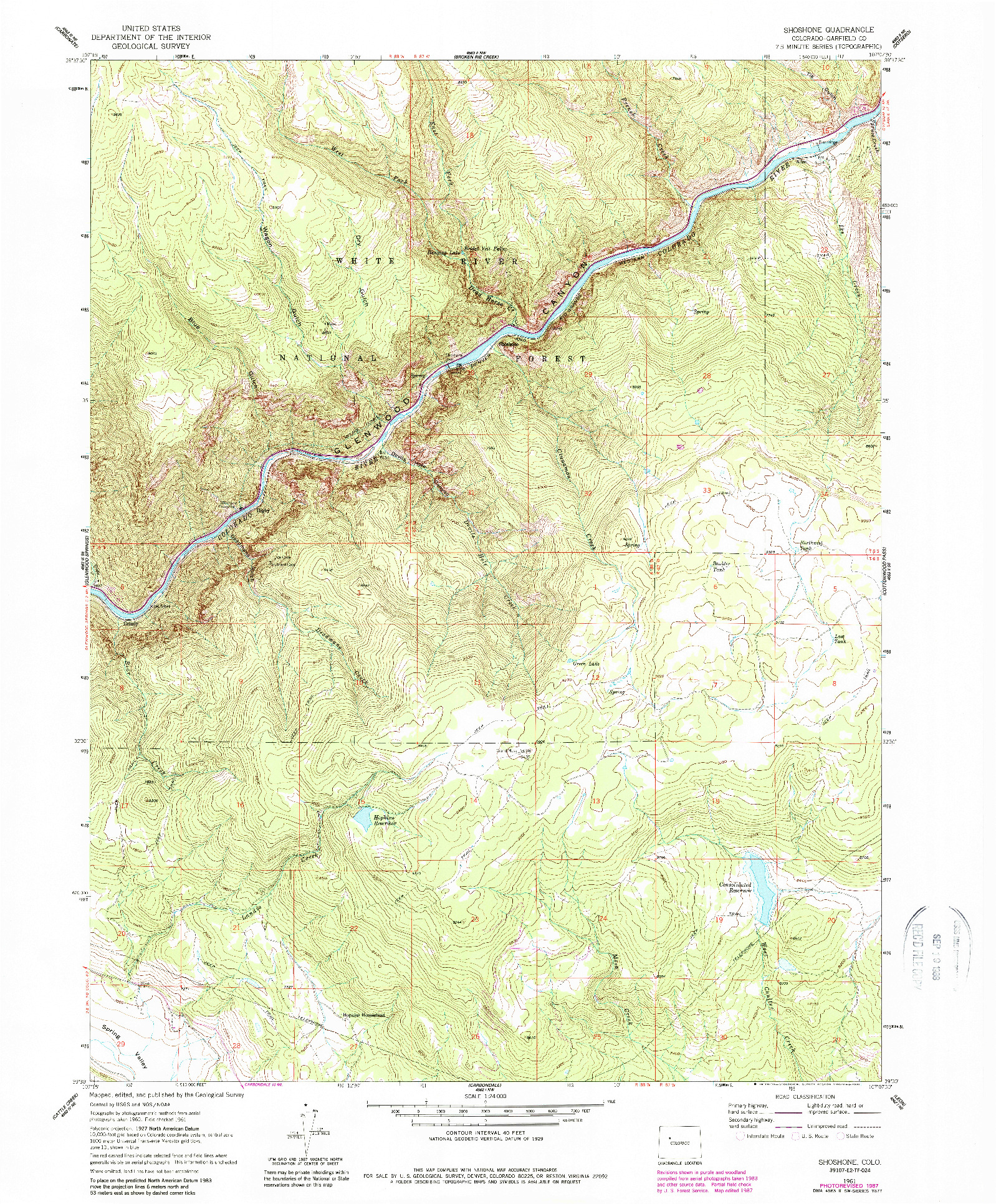 USGS 1:24000-SCALE QUADRANGLE FOR SHOSHONE, CO 1961