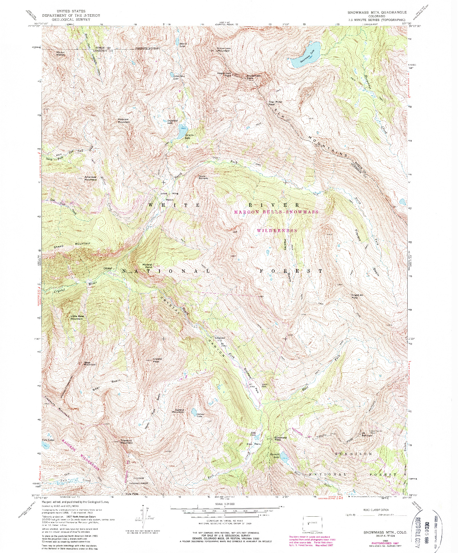 USGS 1:24000-SCALE QUADRANGLE FOR SNOWMASS MTN, CO 1960