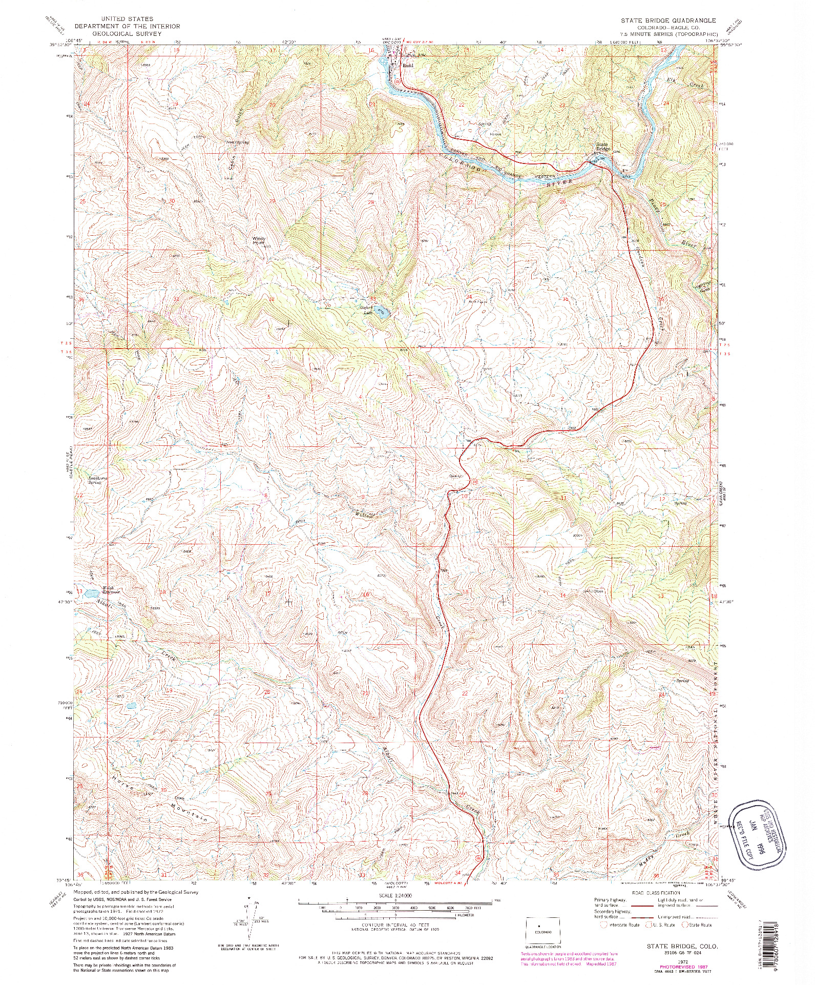 USGS 1:24000-SCALE QUADRANGLE FOR STATE BRIDGE, CO 1972