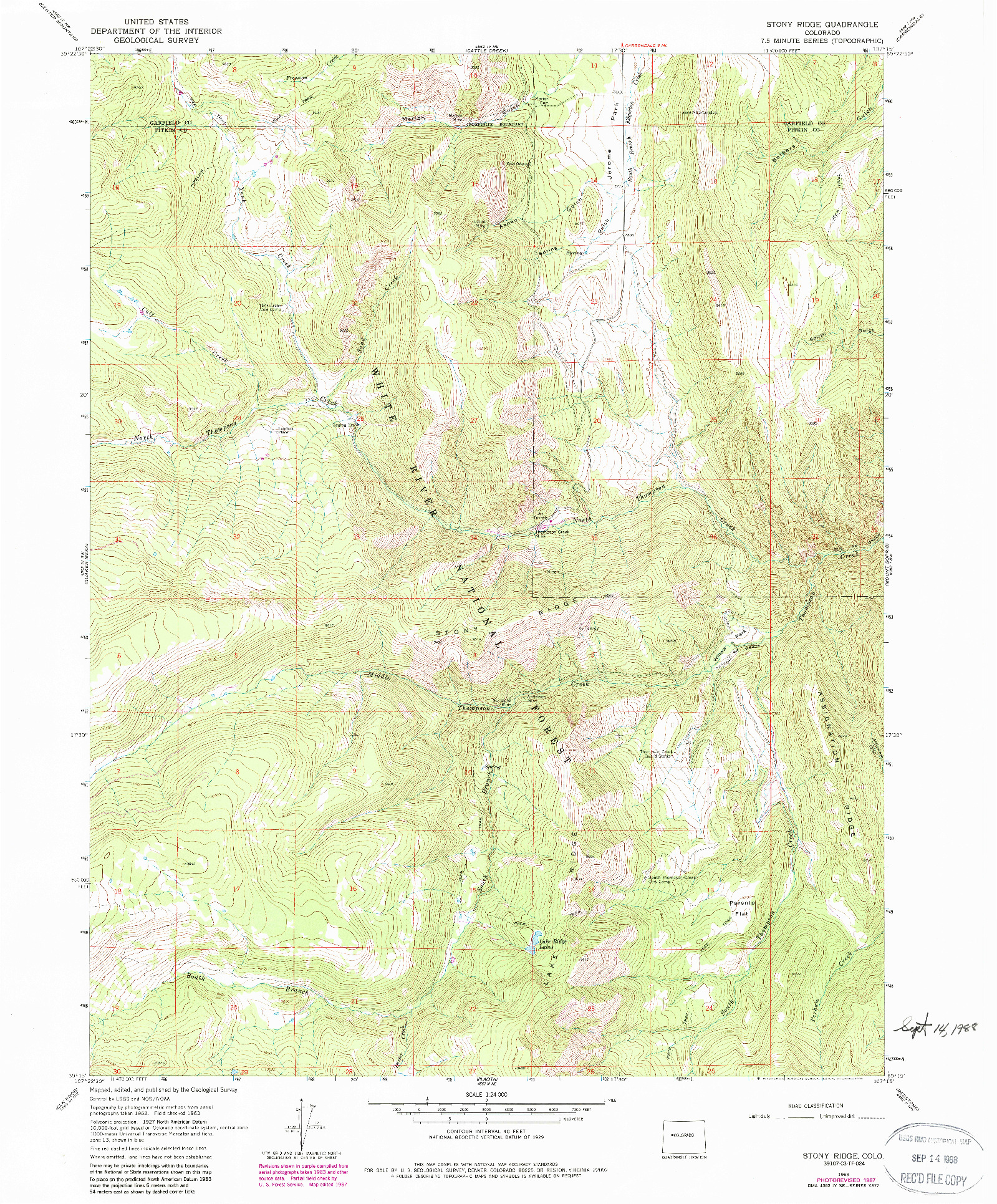 USGS 1:24000-SCALE QUADRANGLE FOR STONY RIDGE, CO 1963