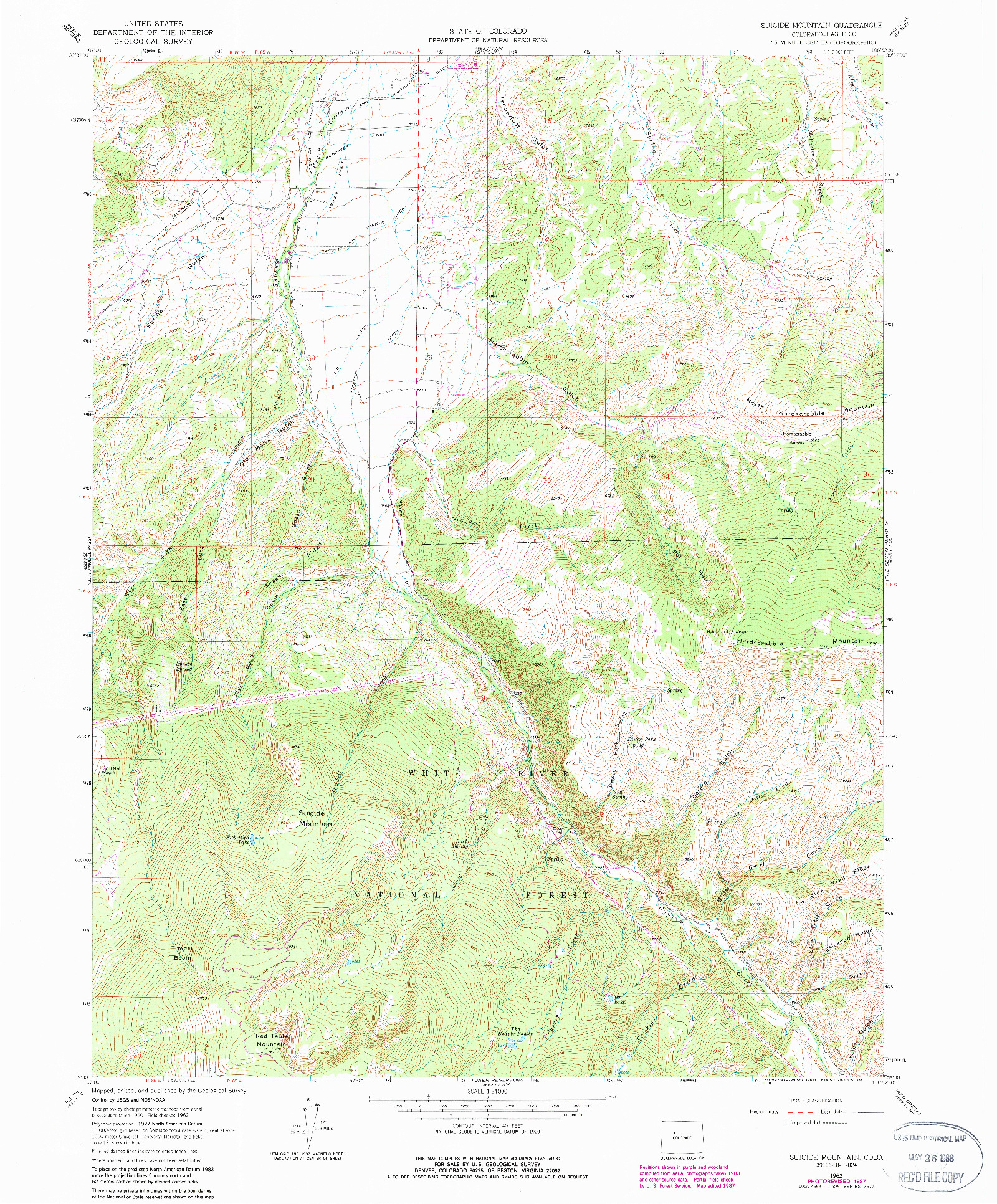 USGS 1:24000-SCALE QUADRANGLE FOR SUICIDE MOUNTAIN, CO 1962