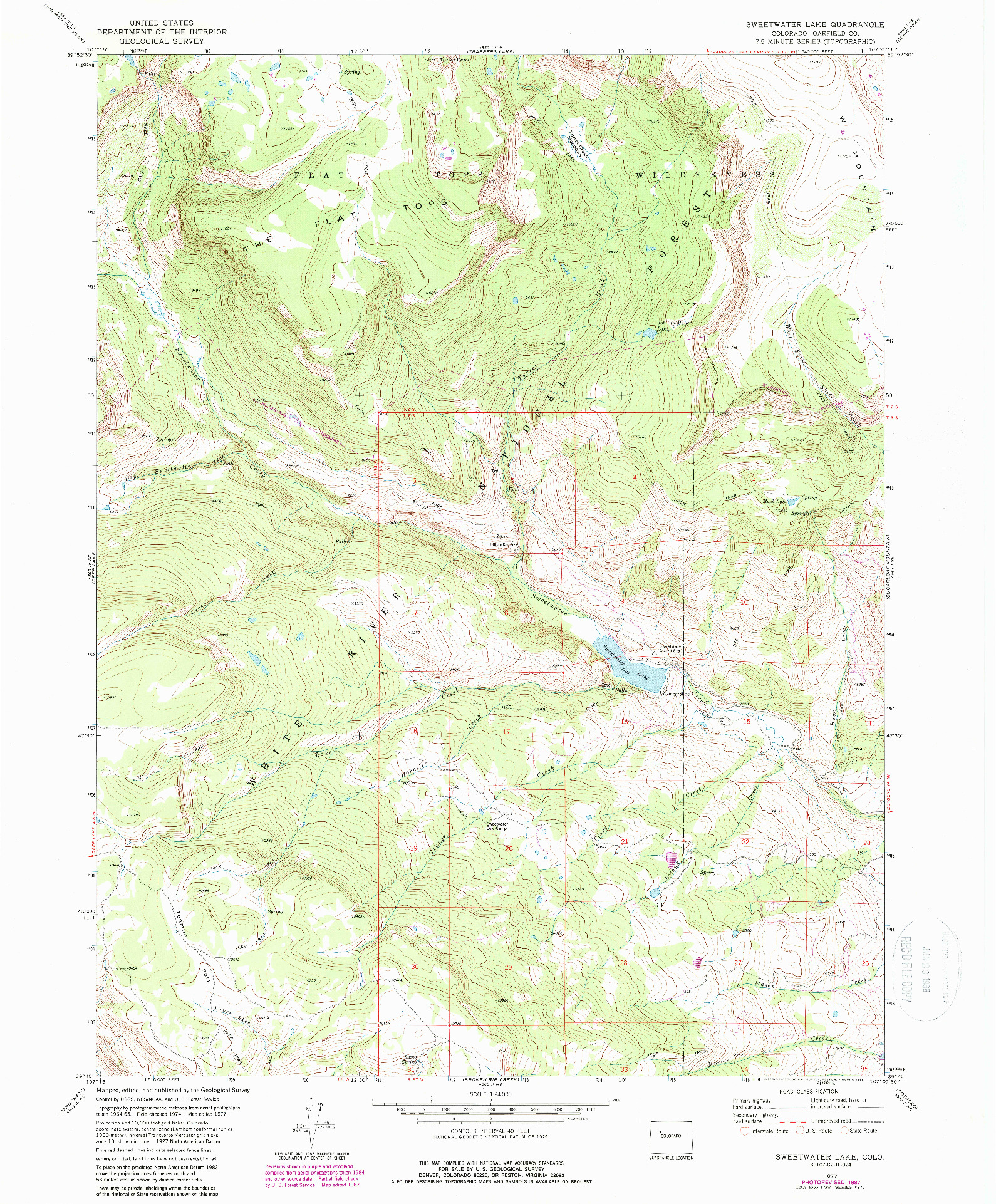 USGS 1:24000-SCALE QUADRANGLE FOR SWEETWATER LAKE, CO 1977