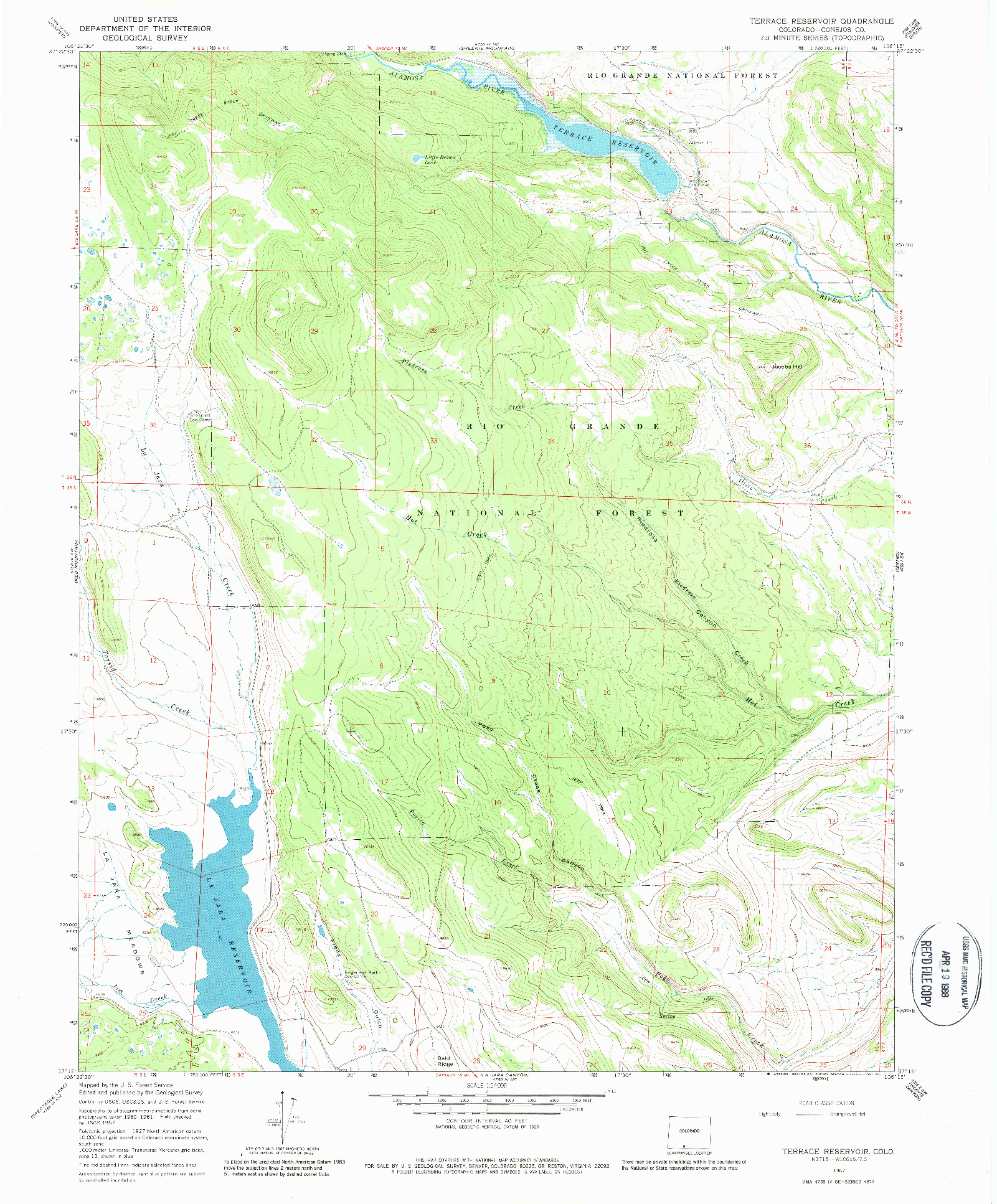 USGS 1:24000-SCALE QUADRANGLE FOR TERRACE RESERVOIR, CO 1967