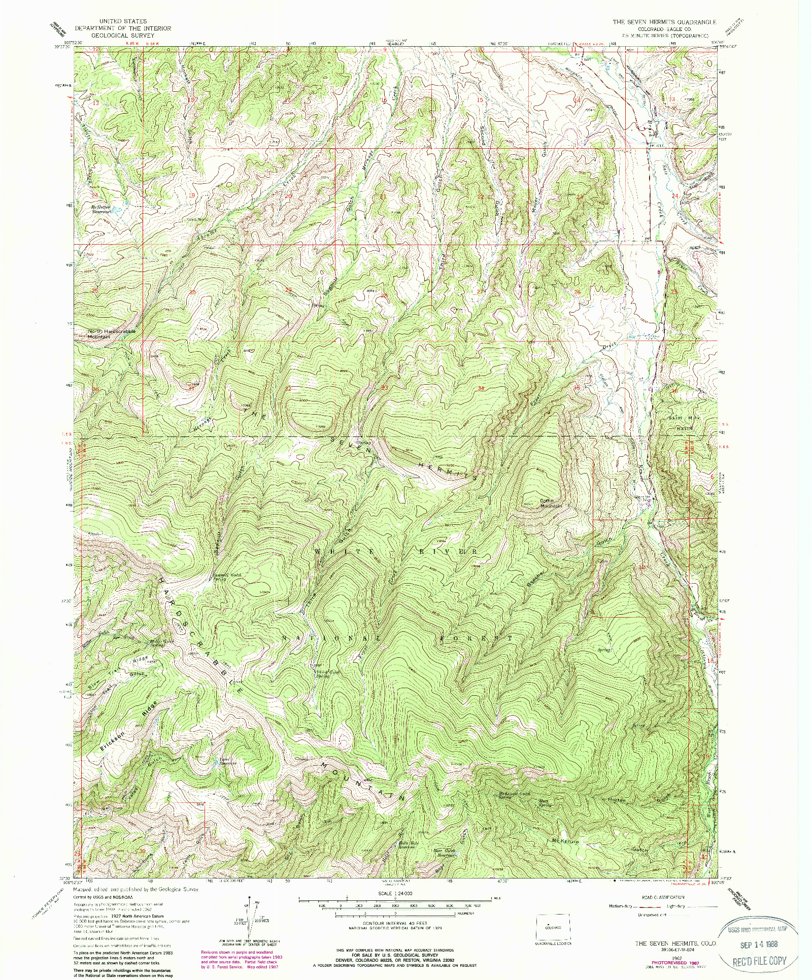 USGS 1:24000-SCALE QUADRANGLE FOR THE SEVEN HERMITS, CO 1962