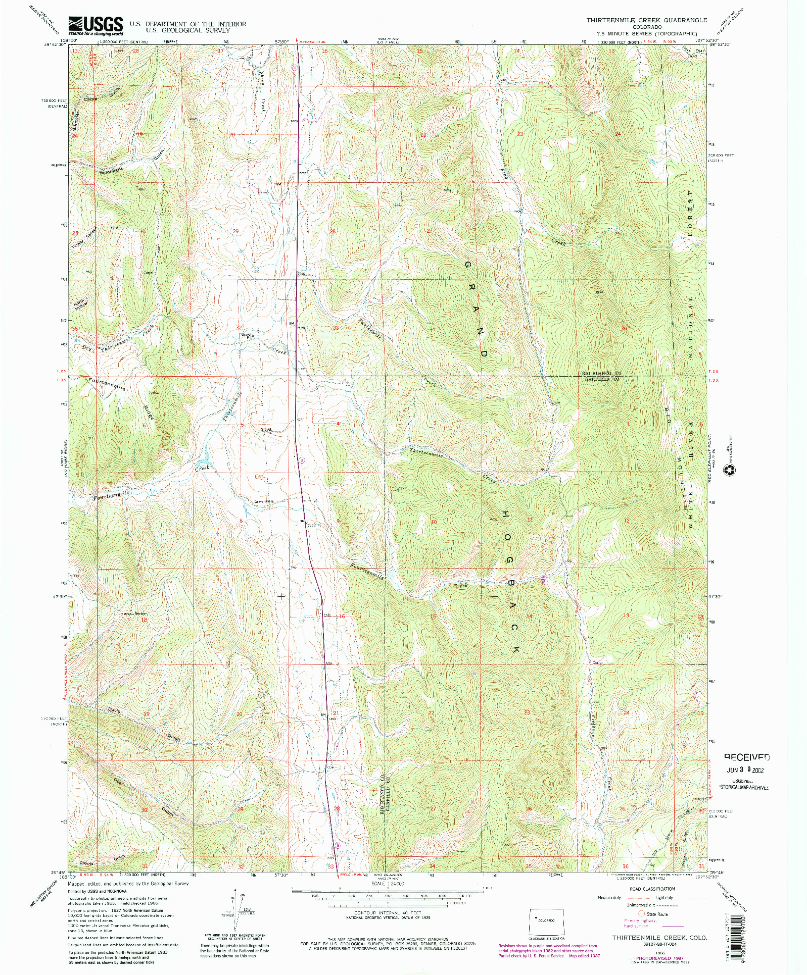 USGS 1:24000-SCALE QUADRANGLE FOR THIRTEENMILE CREEK, CO 1966