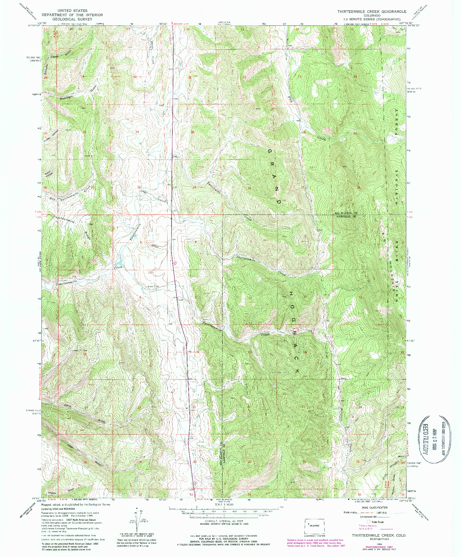 USGS 1:24000-SCALE QUADRANGLE FOR THIRTEENMILE CREEK, CO 1966