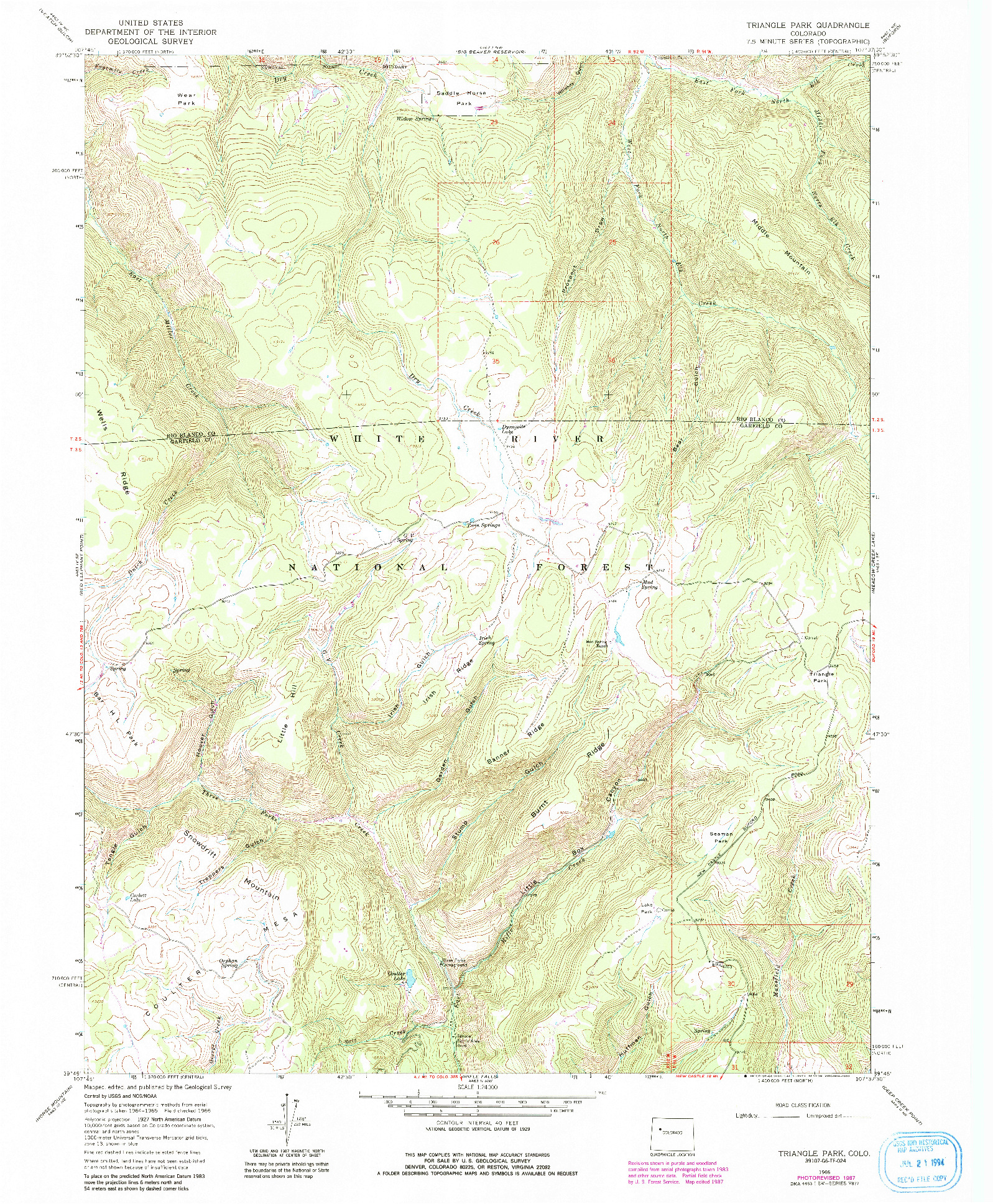 USGS 1:24000-SCALE QUADRANGLE FOR TRIANGLE PARK, CO 1966