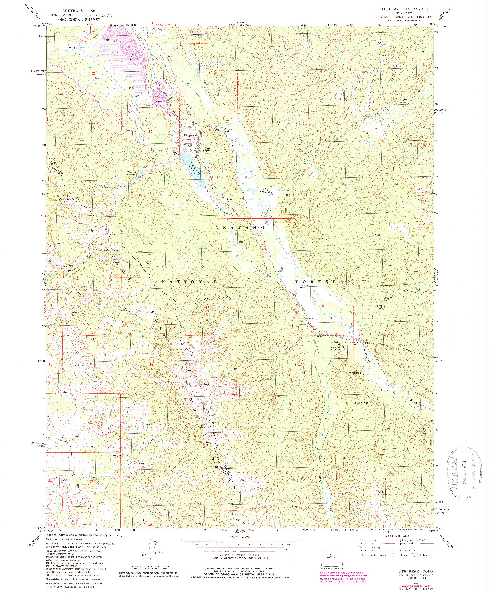 USGS 1:24000-SCALE QUADRANGLE FOR UTE PEAK, CO 1980