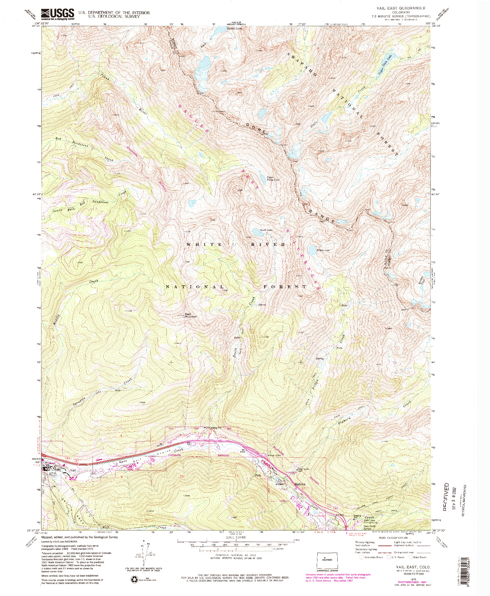 USGS 1:24000-SCALE QUADRANGLE FOR VAIL EAST, CO 1970