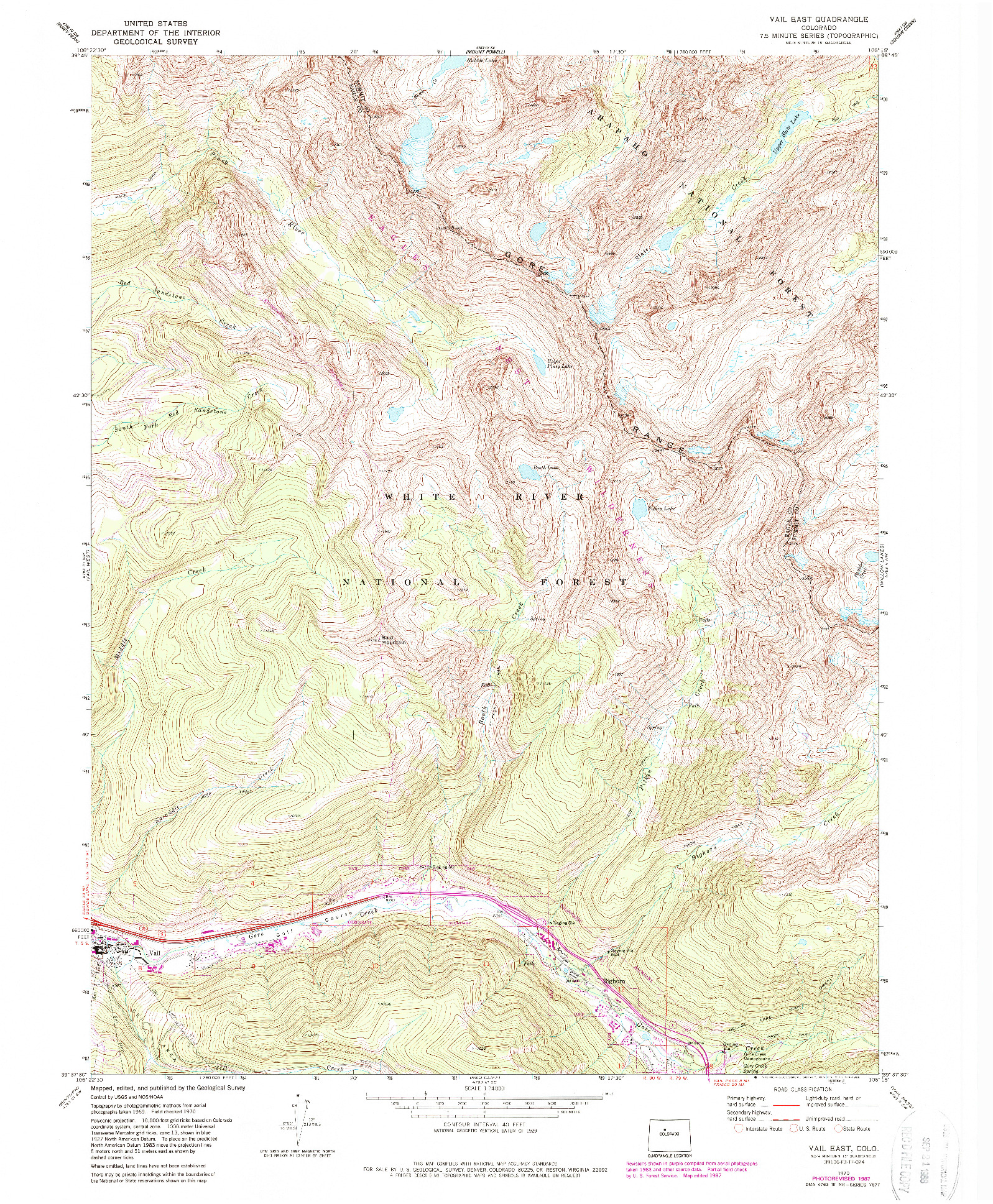 USGS 1:24000-SCALE QUADRANGLE FOR VAIL EAST, CO 1970