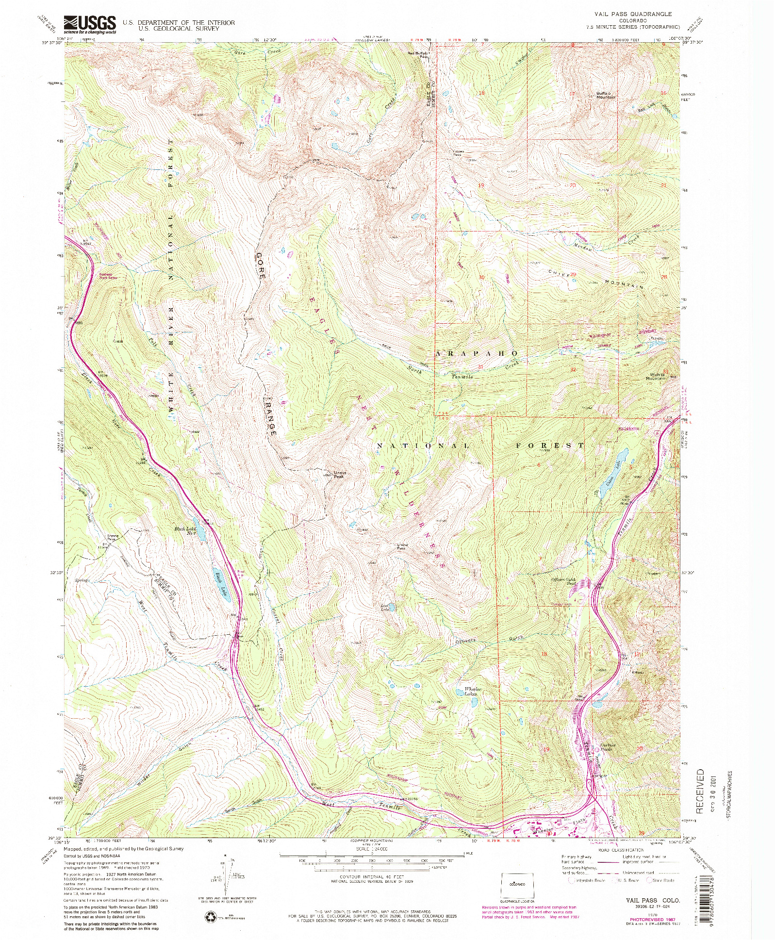 USGS 1:24000-SCALE QUADRANGLE FOR VAIL PASS, CO 1970