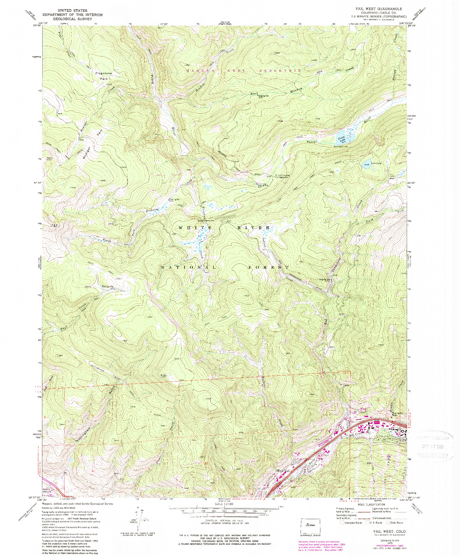 USGS 1:24000-SCALE QUADRANGLE FOR VAIL WEST, CO 1970