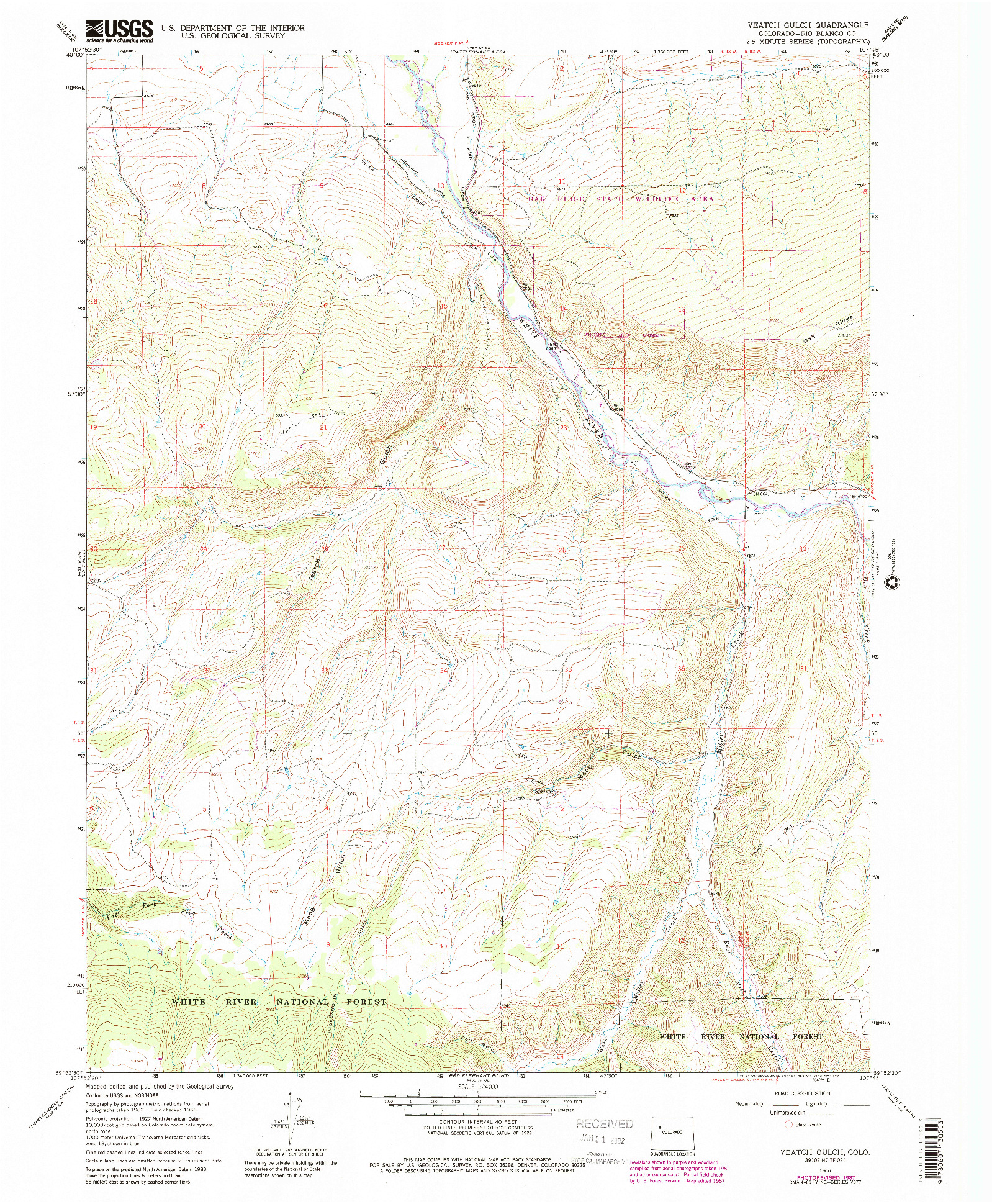 USGS 1:24000-SCALE QUADRANGLE FOR VEATCH GULCH, CO 1966