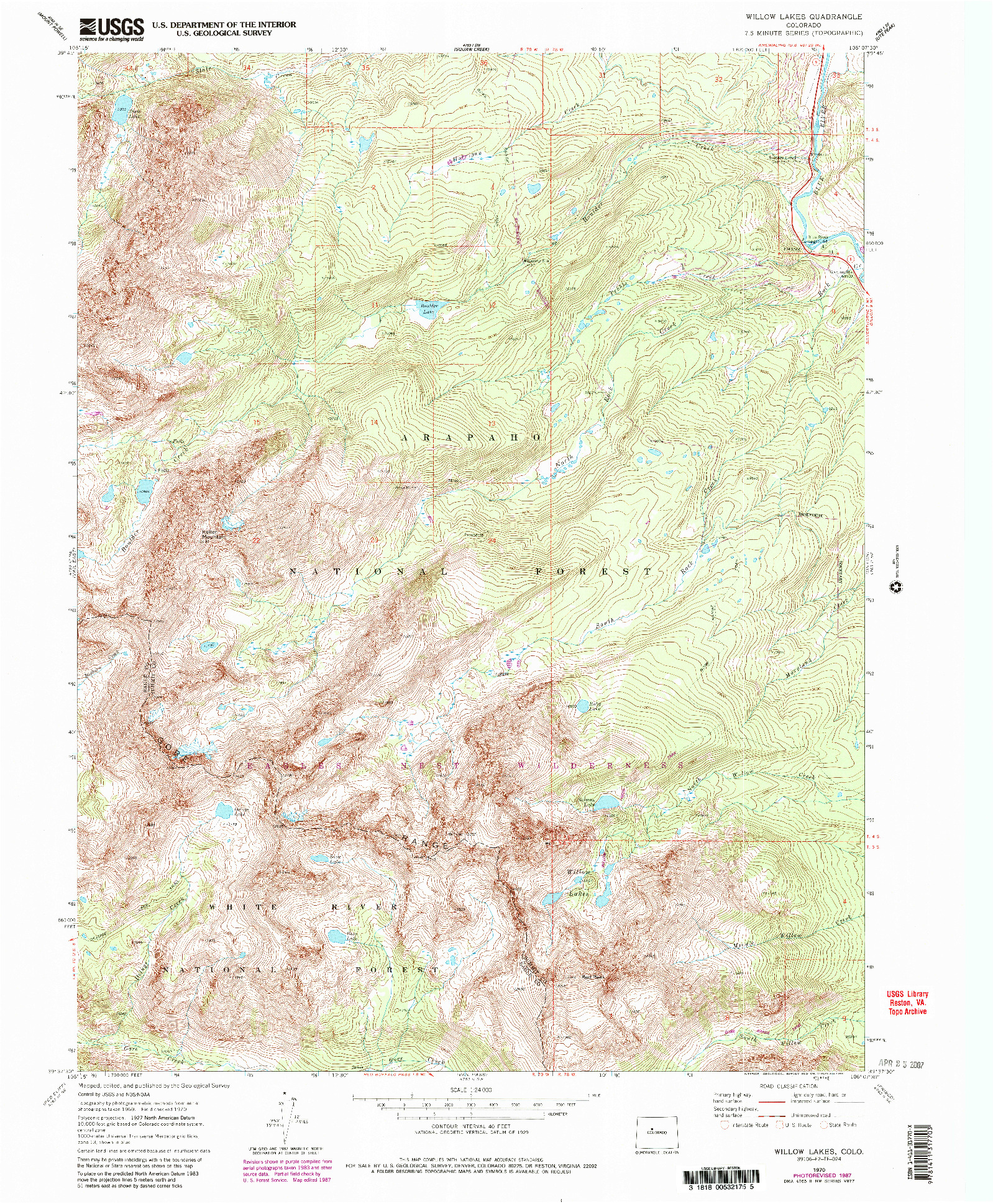 USGS 1:24000-SCALE QUADRANGLE FOR WILLOW LAKES, CO 1970