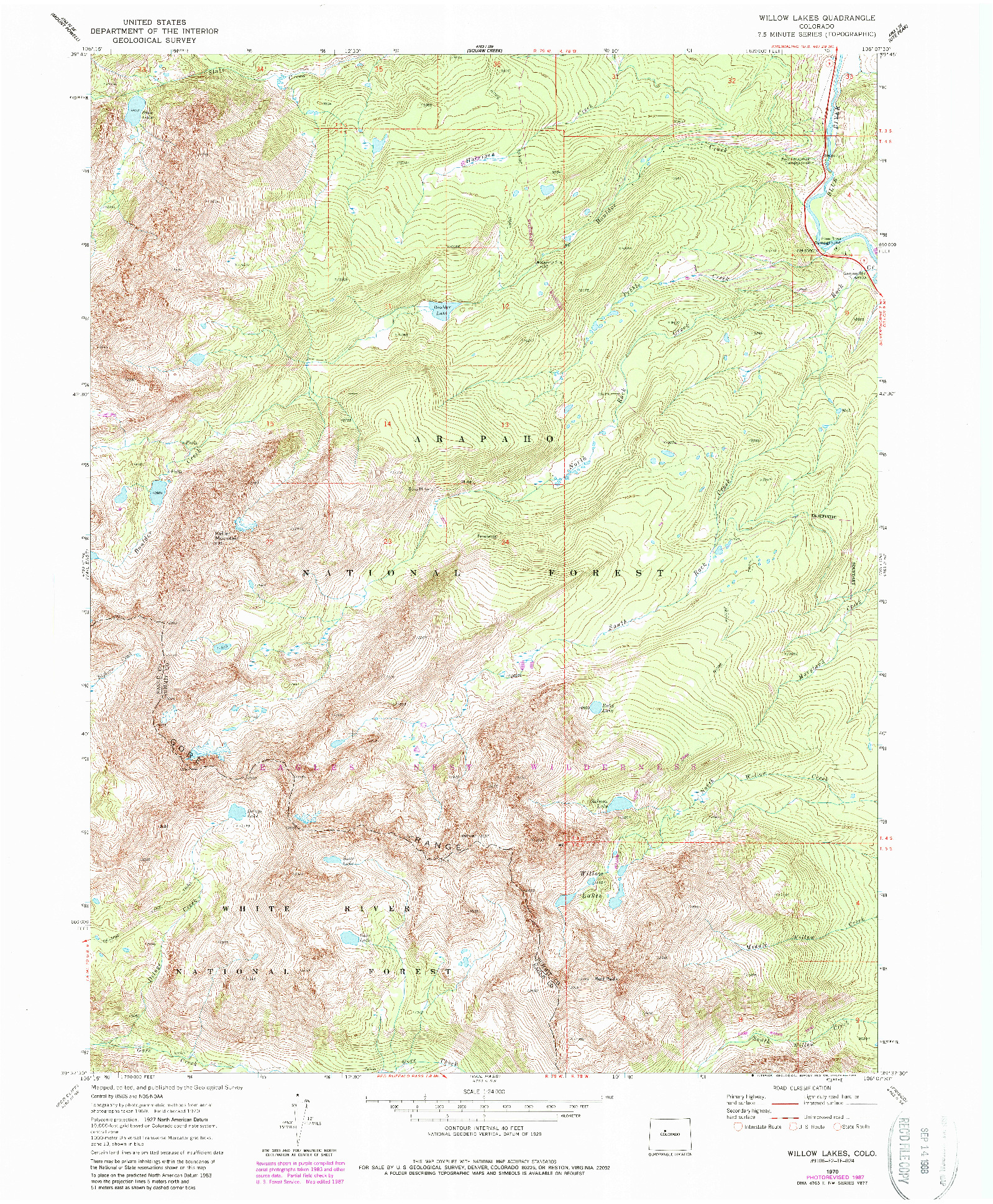 USGS 1:24000-SCALE QUADRANGLE FOR WILLOW LAKES, CO 1970