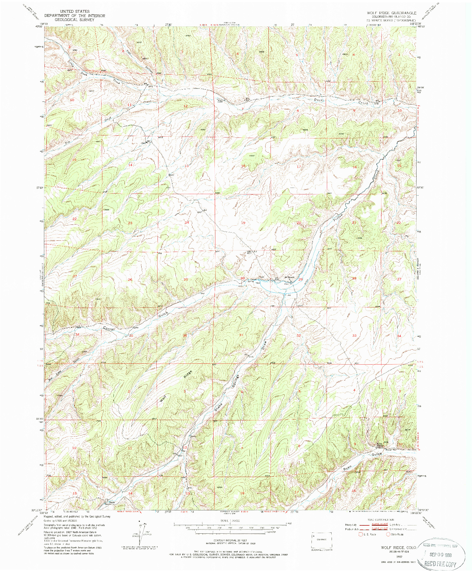 USGS 1:24000-SCALE QUADRANGLE FOR WOLF RIDGE, CO 1952