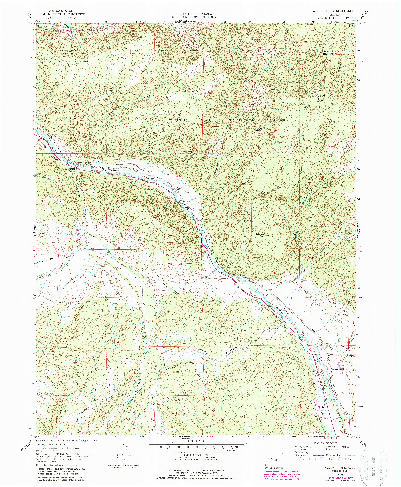 USGS 1:24000-SCALE QUADRANGLE FOR WOODY CREEK, CO 1961