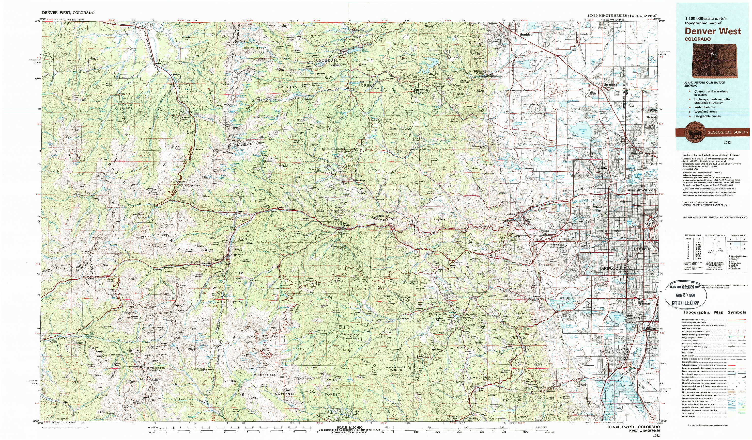 USGS 1:100000-SCALE QUADRANGLE FOR DENVER WEST, CO 1983