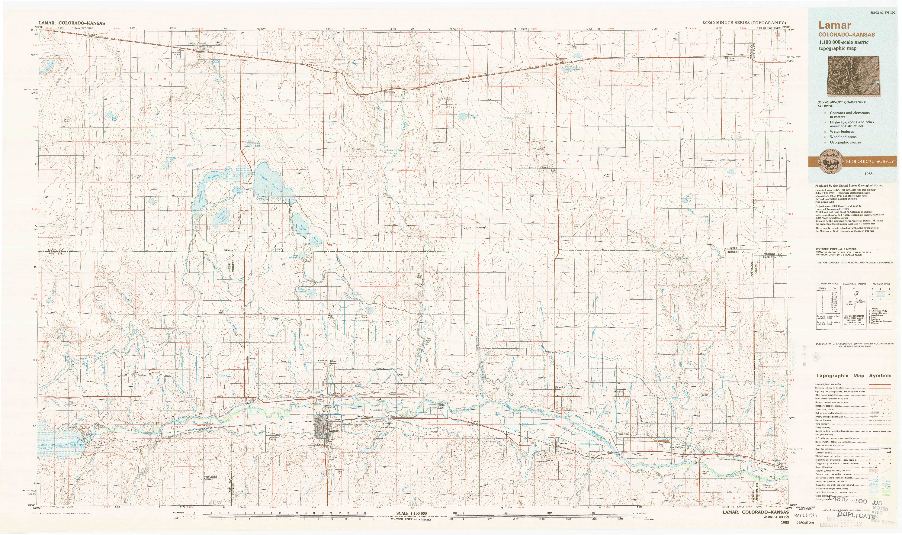 USGS 1:100000-SCALE QUADRANGLE FOR LAMAR, CO 1988