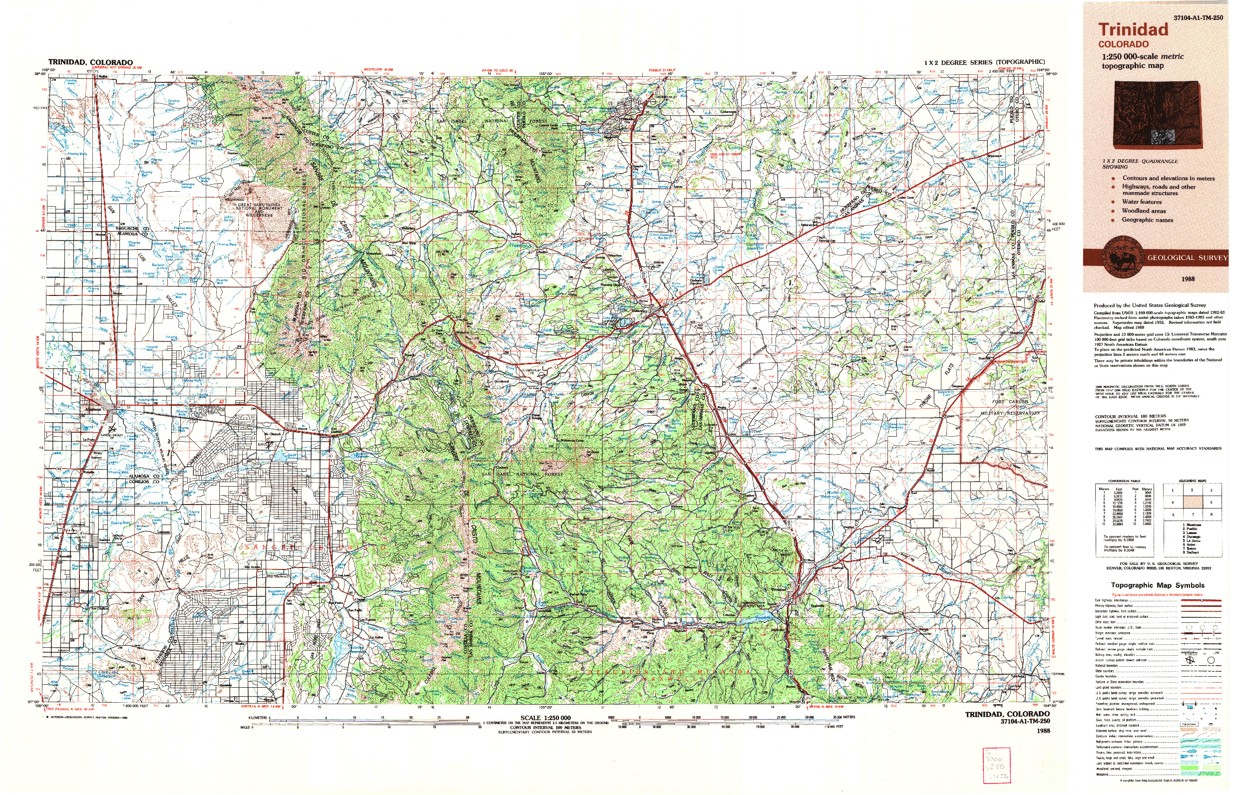 USGS 1:250000-SCALE QUADRANGLE FOR TRINIDAD, CO 1988