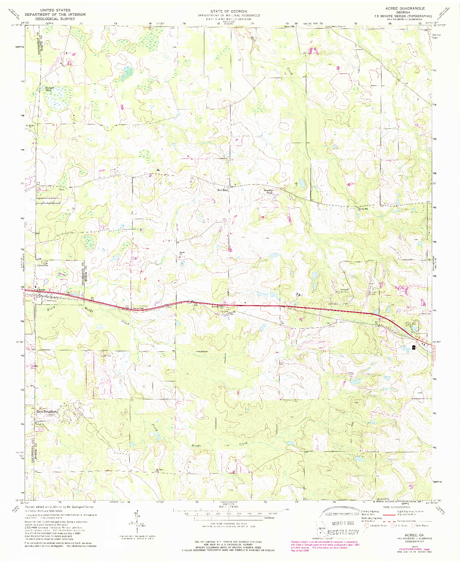 USGS 1:24000-SCALE QUADRANGLE FOR ACREE, GA 1973