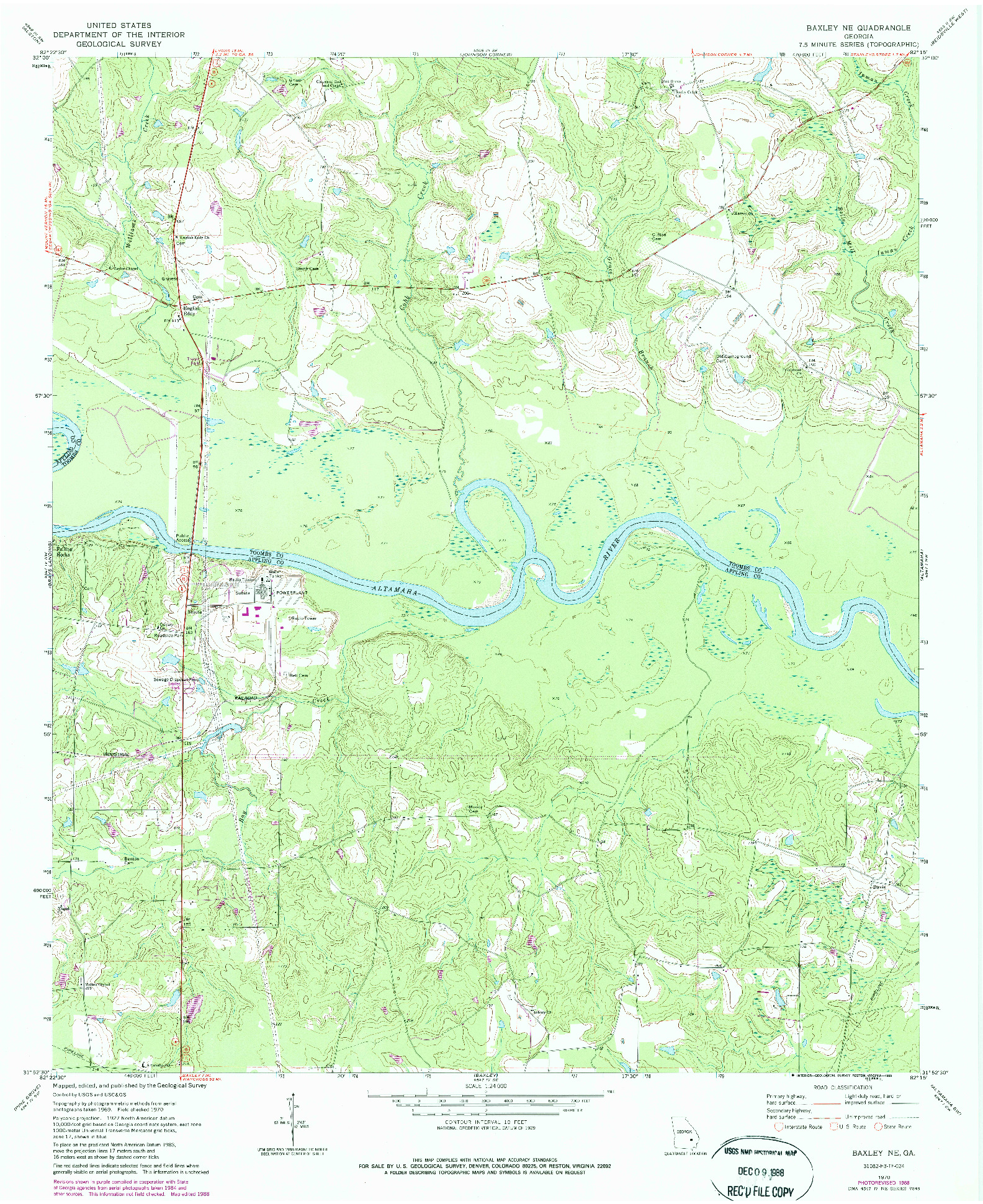 USGS 1:24000-SCALE QUADRANGLE FOR BAXLEY NE, GA 1970