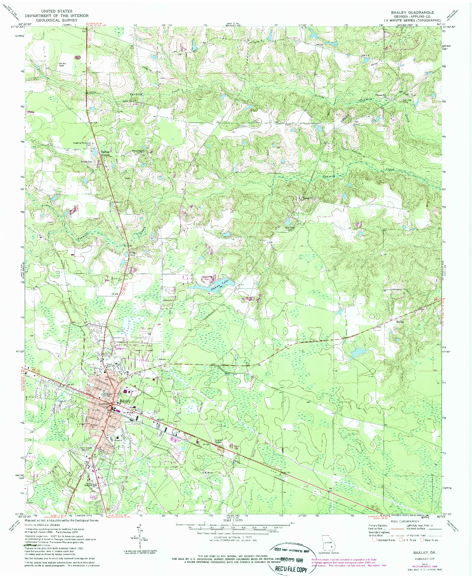 USGS 1:24000-SCALE QUADRANGLE FOR BAXLEY, GA 1970