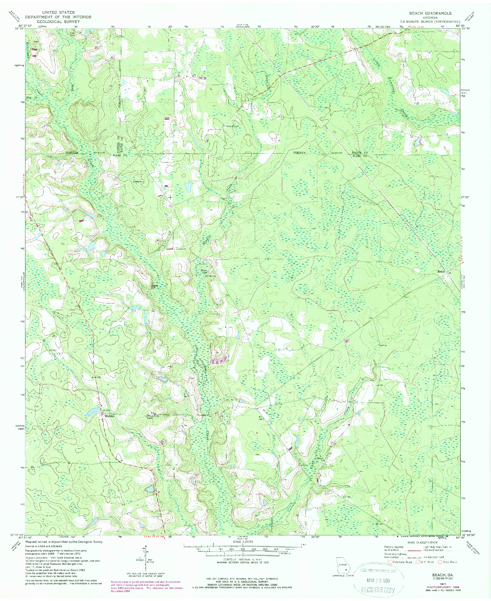 USGS 1:24000-SCALE QUADRANGLE FOR BEACH, GA 1971