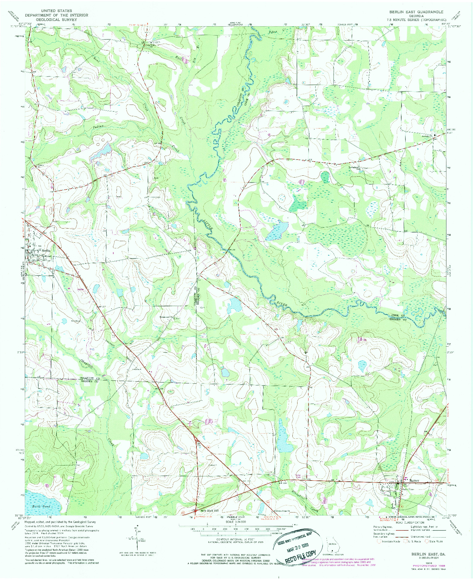 USGS 1:24000-SCALE QUADRANGLE FOR BERLIN EAST, GA 1974