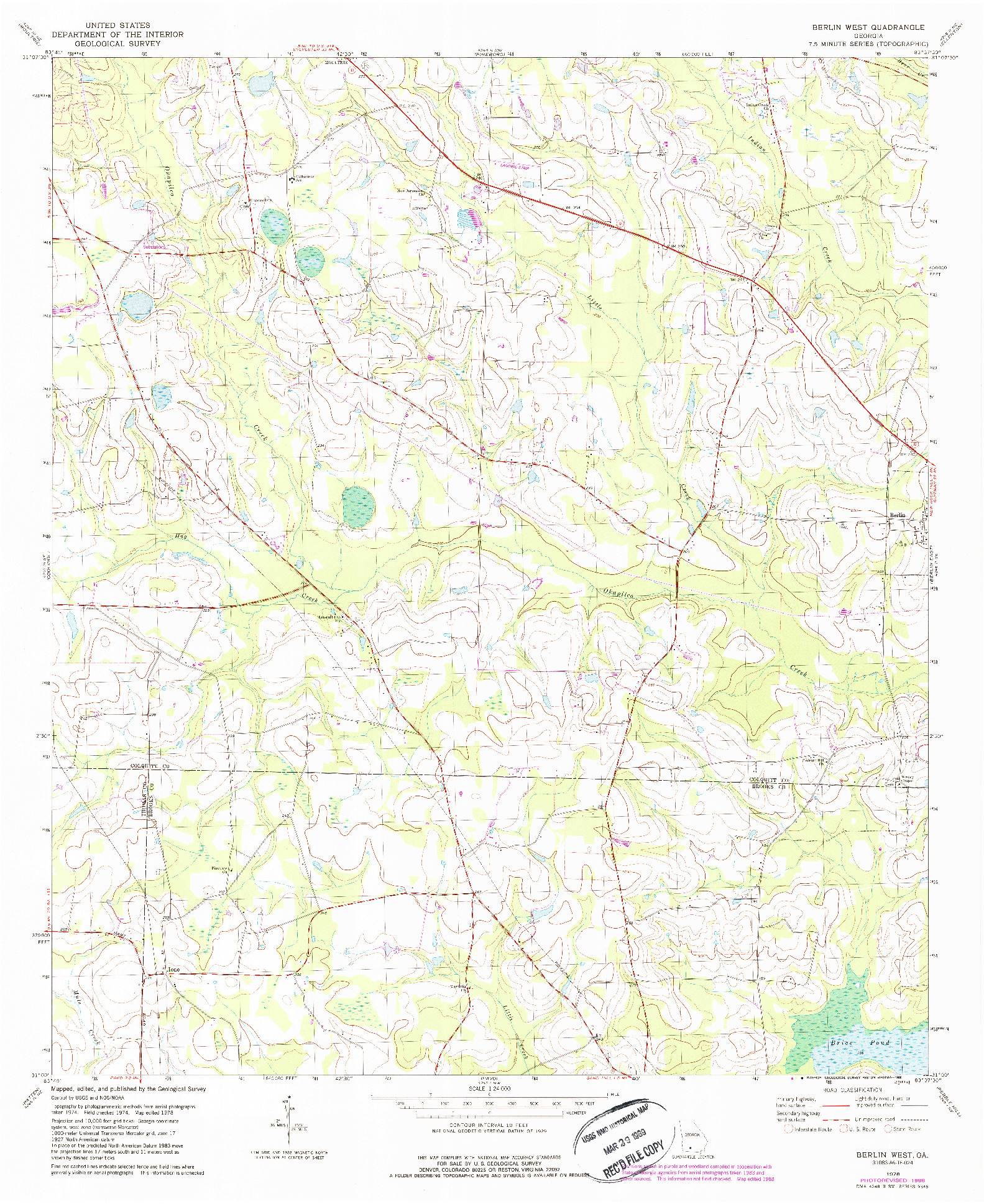 USGS 1:24000-SCALE QUADRANGLE FOR BERLIN WEST, GA 1978