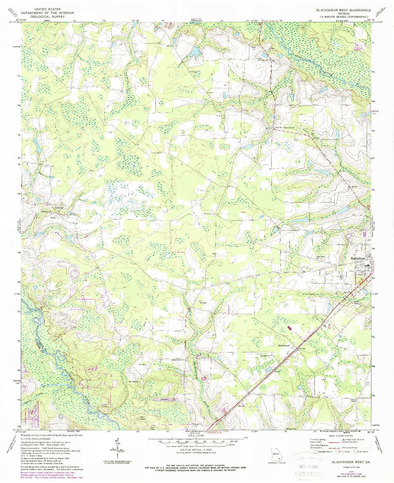 USGS 1:24000-SCALE QUADRANGLE FOR BLACKSHEAR WEST, GA 1971