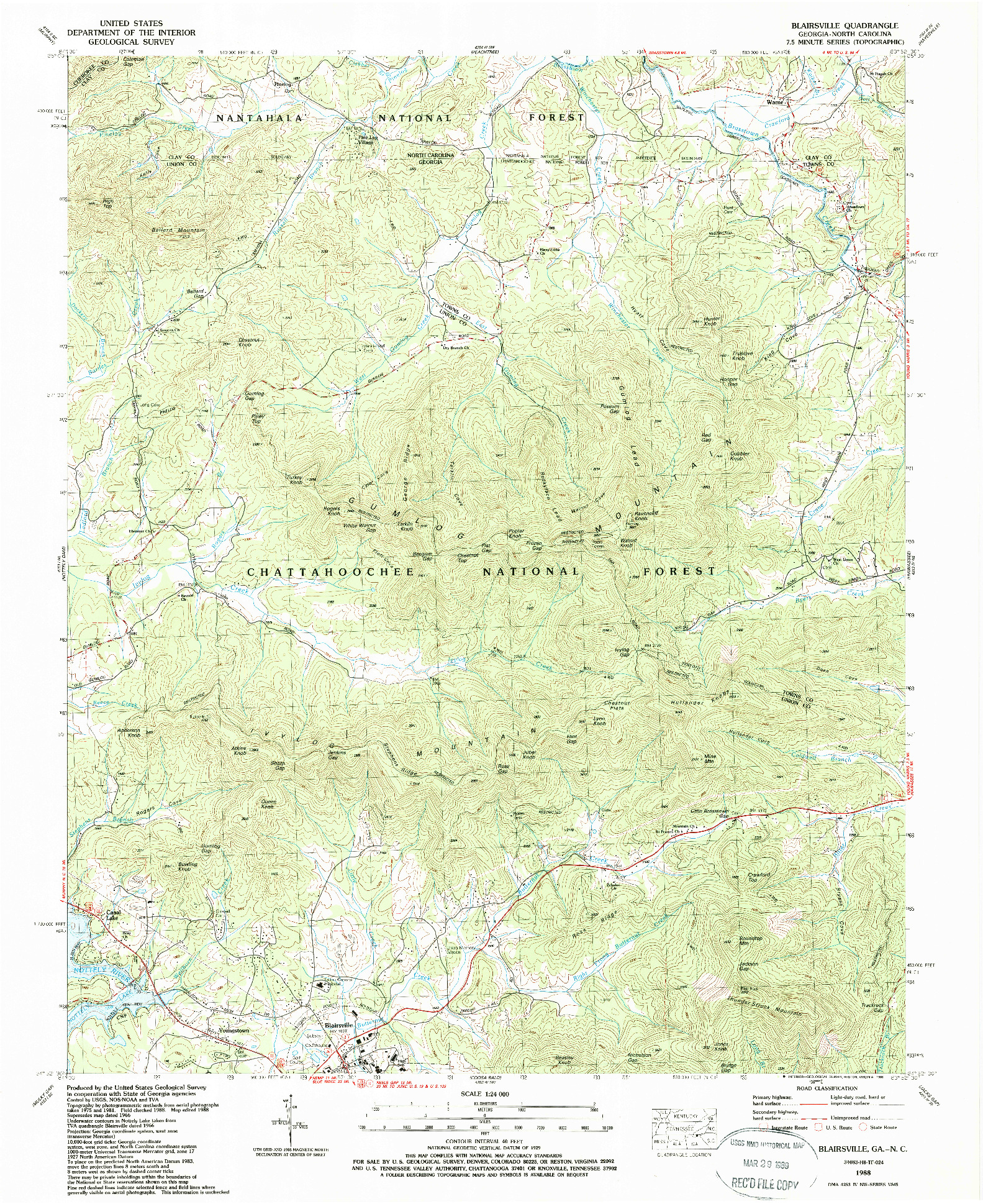 USGS 1:24000-SCALE QUADRANGLE FOR BLAIRSVILLE, GA 1988