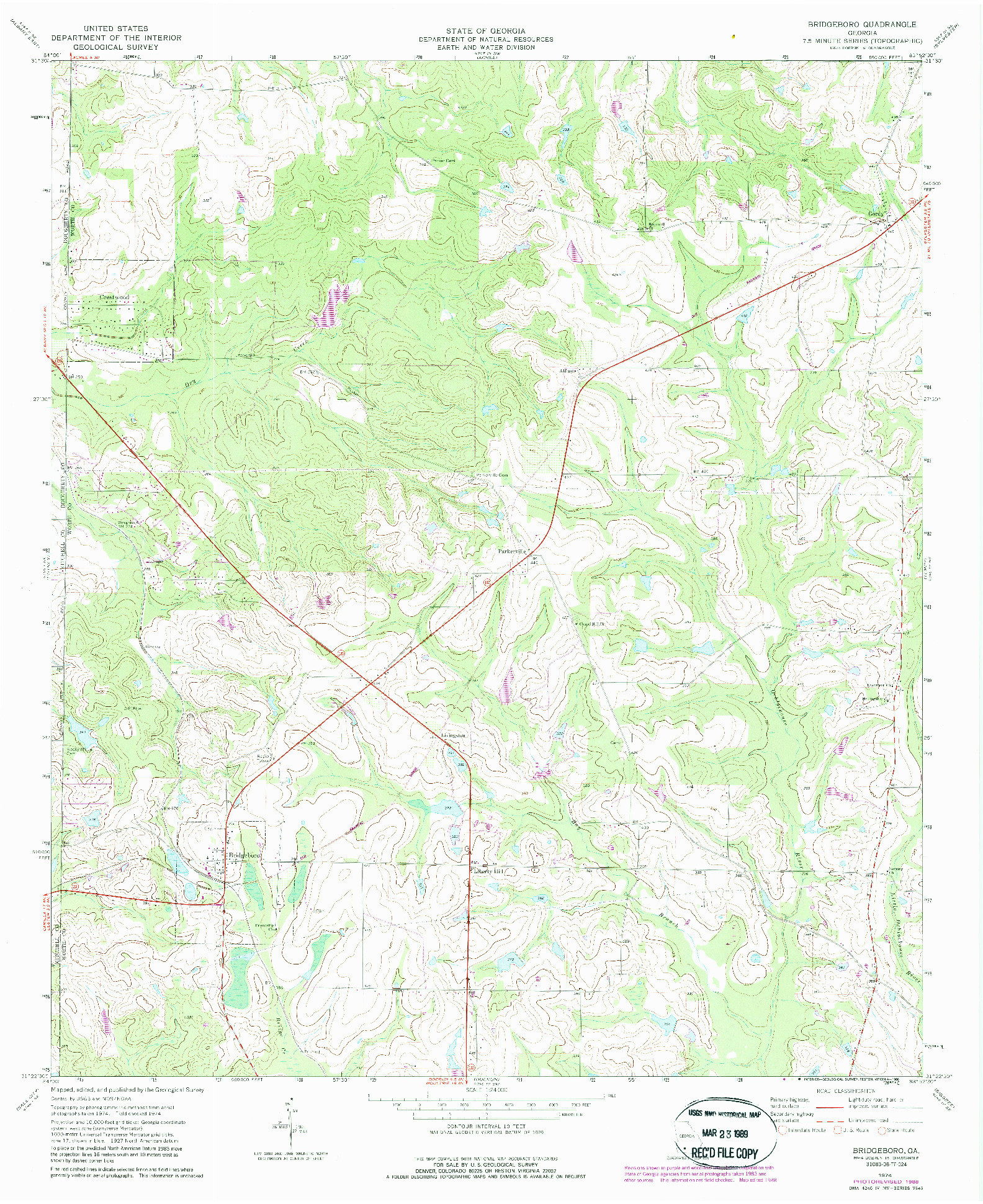 USGS 1:24000-SCALE QUADRANGLE FOR BRIDGEBORO, GA 1974