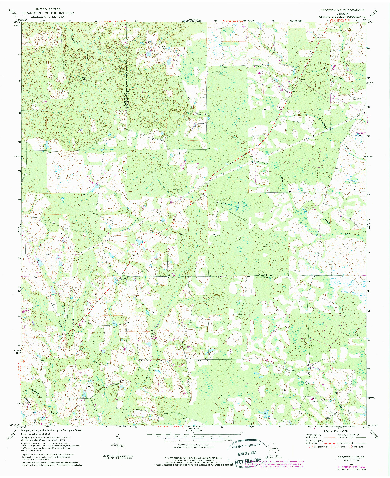 USGS 1:24000-SCALE QUADRANGLE FOR BROXTON NE, GA 1971