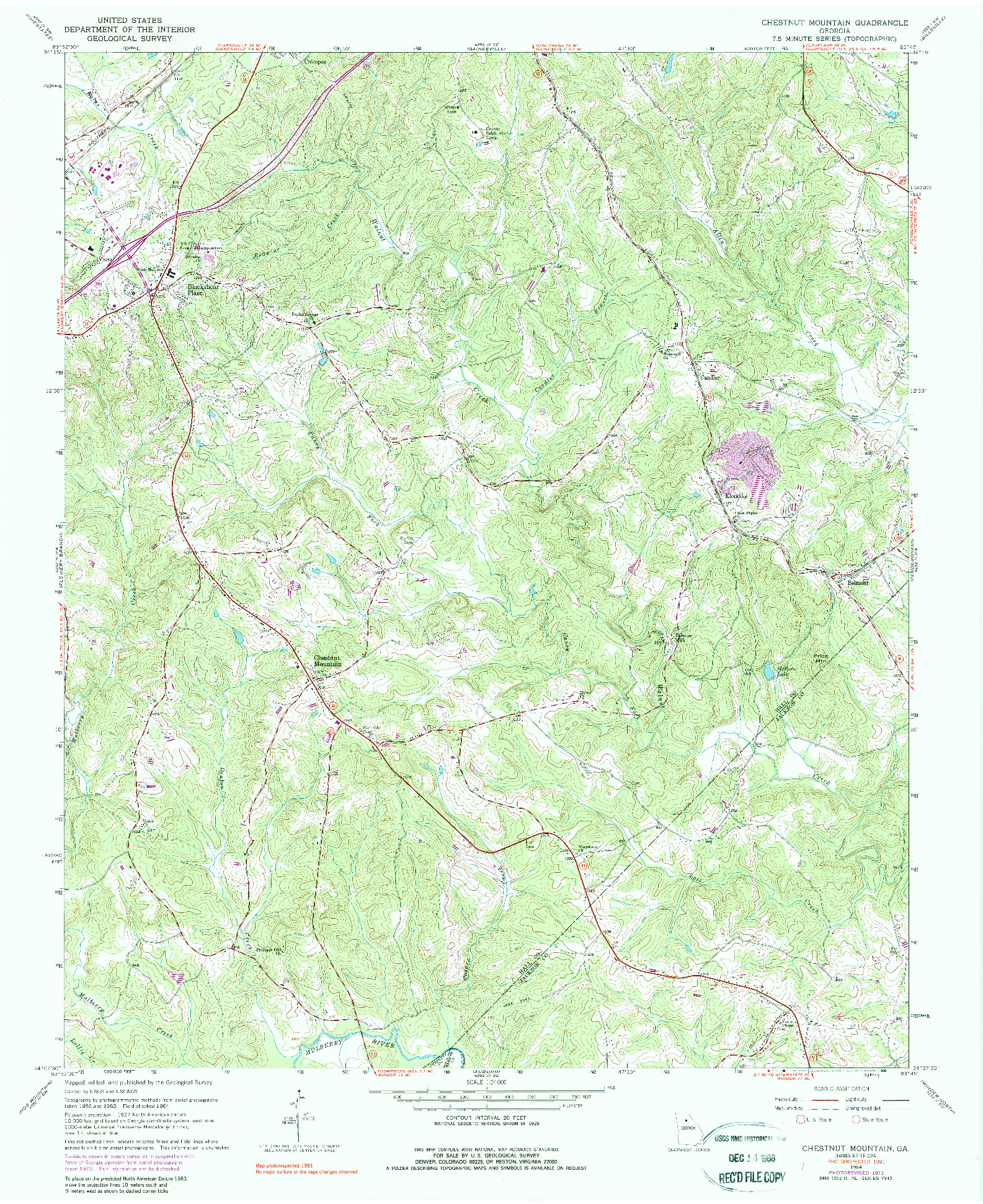 USGS 1:24000-SCALE QUADRANGLE FOR CHESTNUT MOUNTAIN, GA 1964