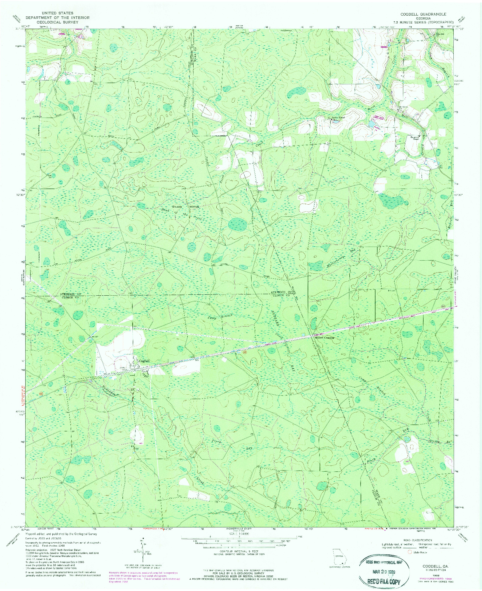 USGS 1:24000-SCALE QUADRANGLE FOR COGDELL, GA 1968