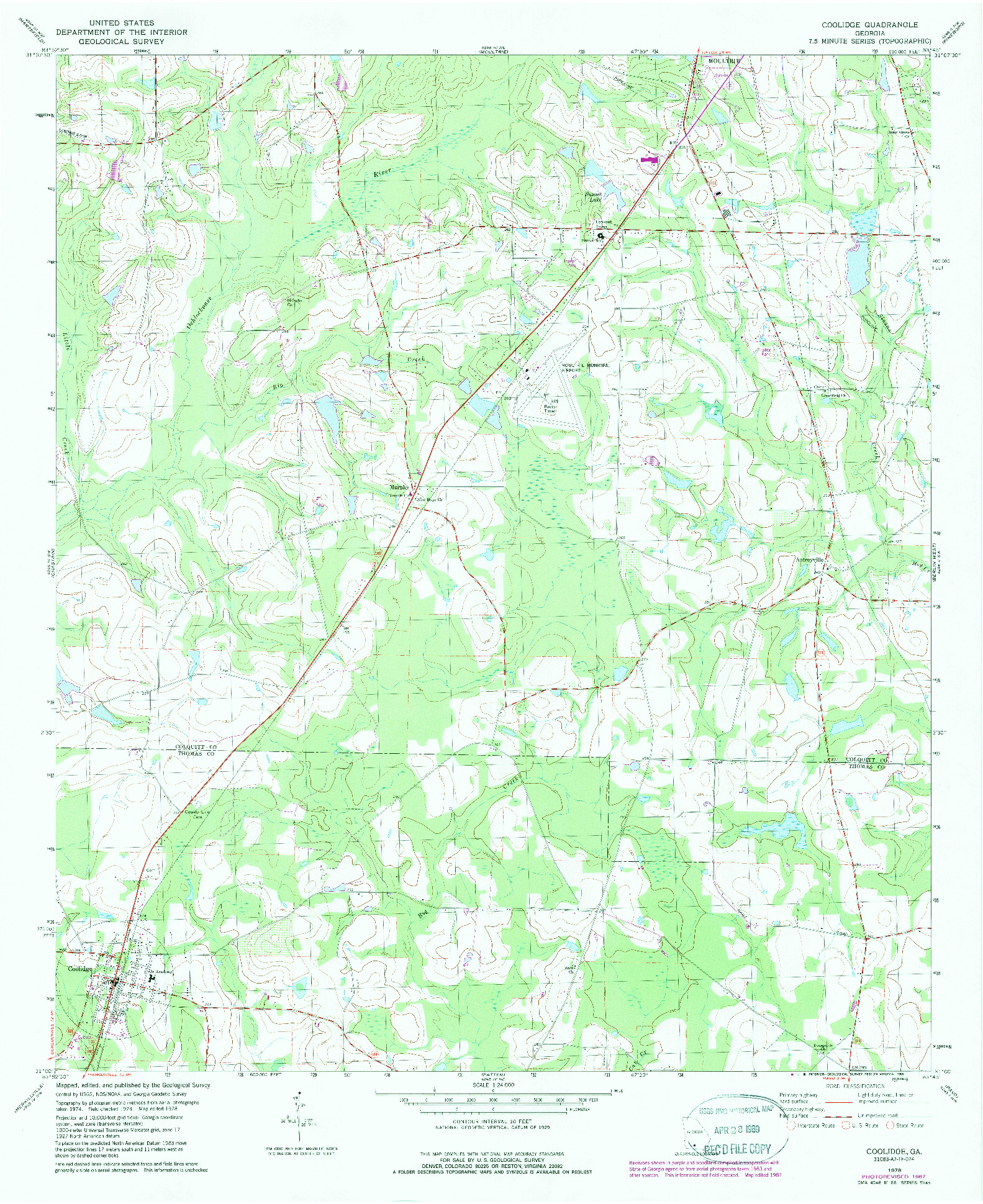 USGS 1:24000-SCALE QUADRANGLE FOR COOLIDGE, GA 1978