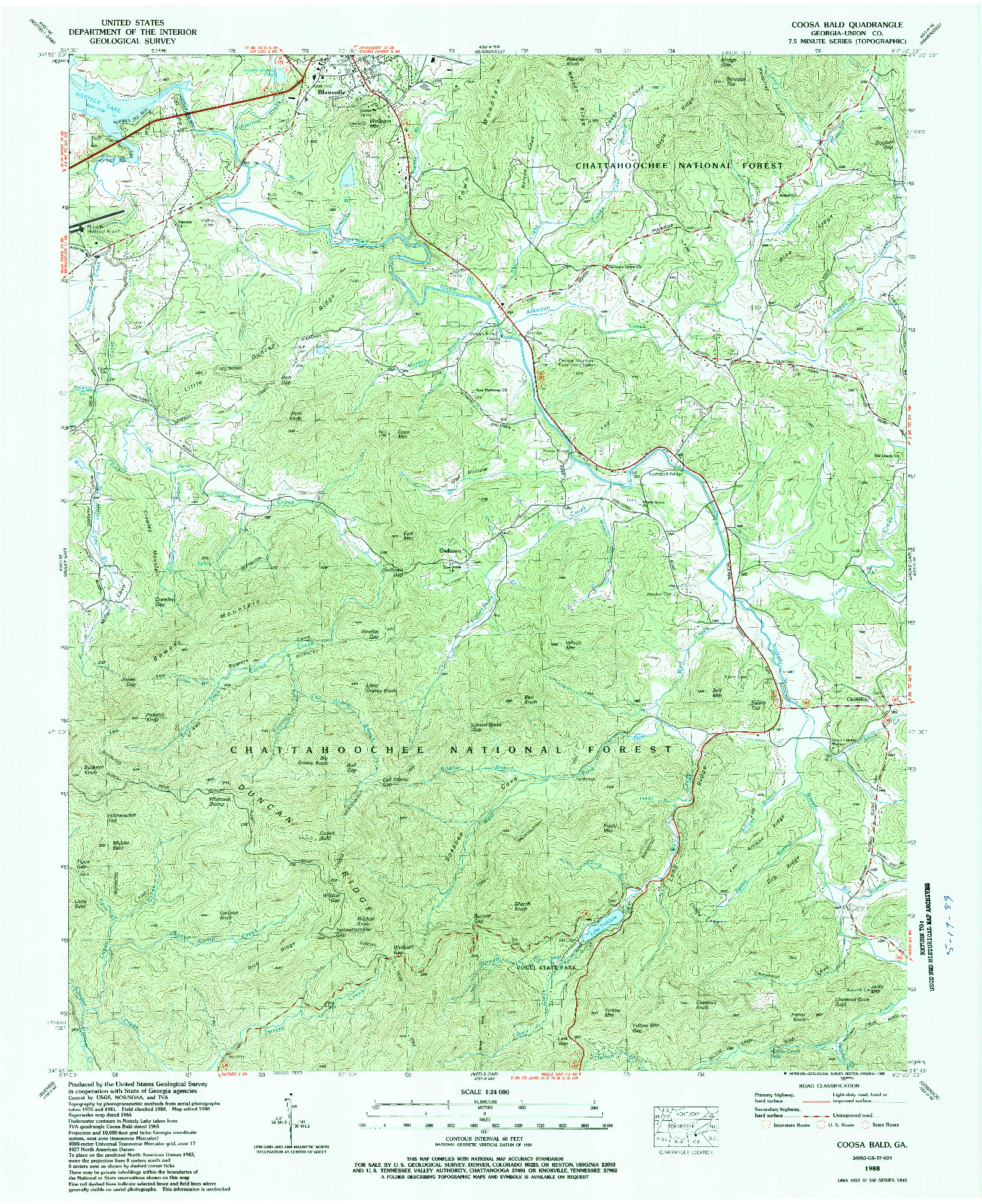 USGS 1:24000-SCALE QUADRANGLE FOR COOSA BALD, GA 1988
