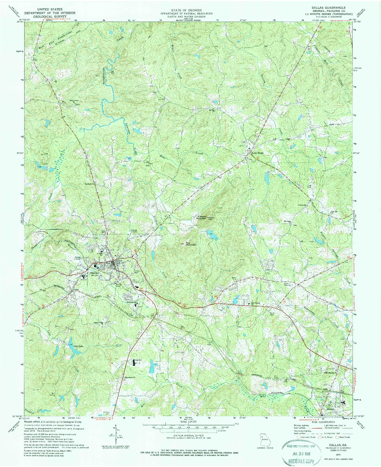 USGS 1:24000-SCALE QUADRANGLE FOR DALLAS, GA 1973