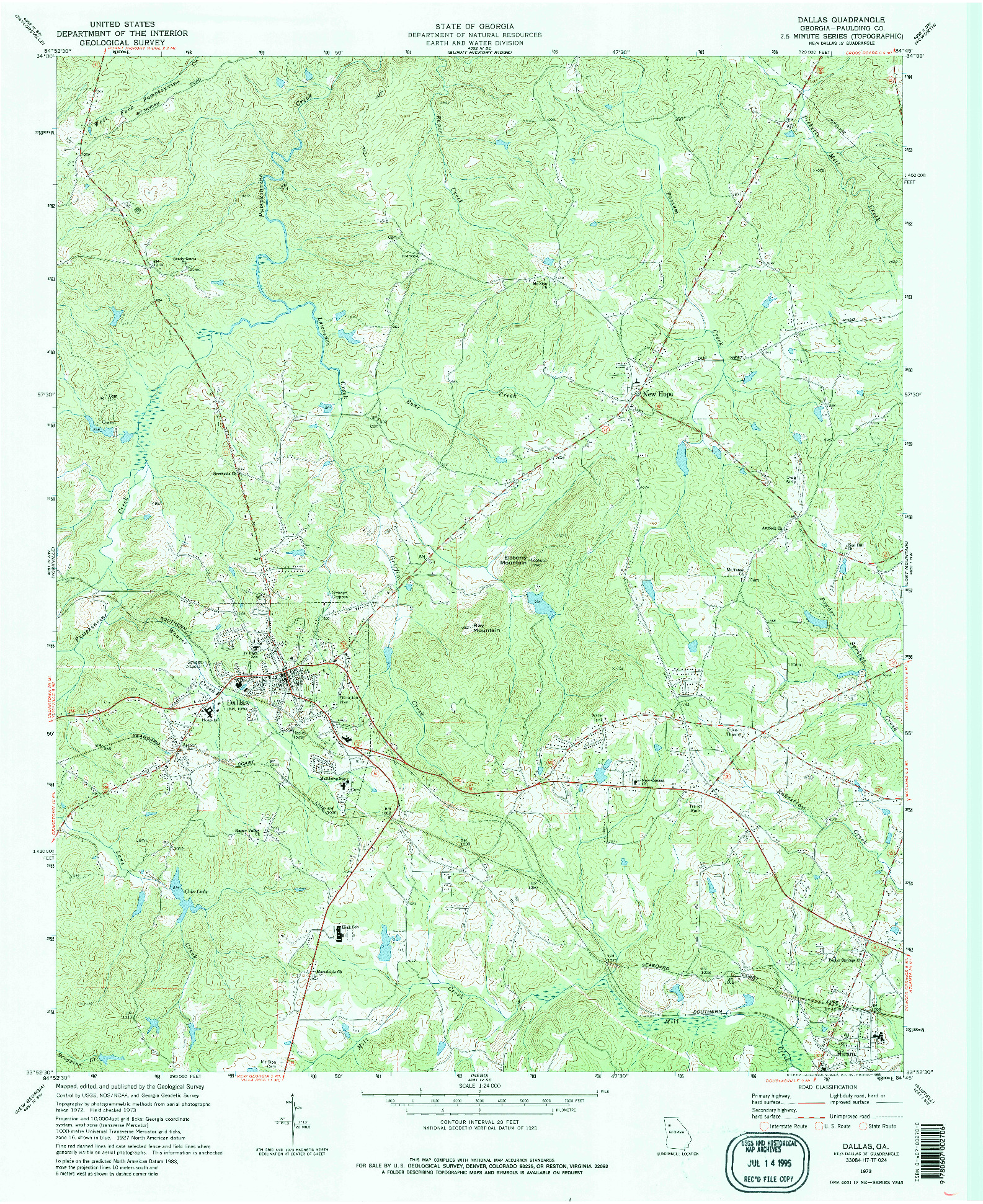 USGS 1:24000-SCALE QUADRANGLE FOR DALLAS, GA 1973
