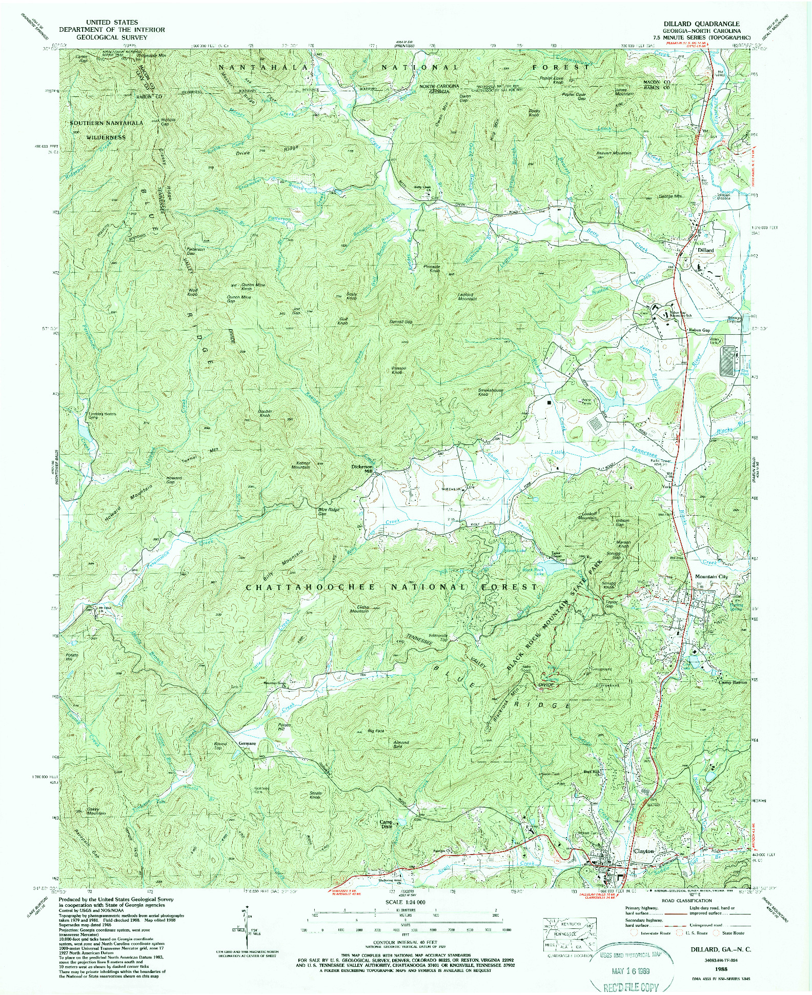 USGS 1:24000-SCALE QUADRANGLE FOR DILLARD, GA 1988